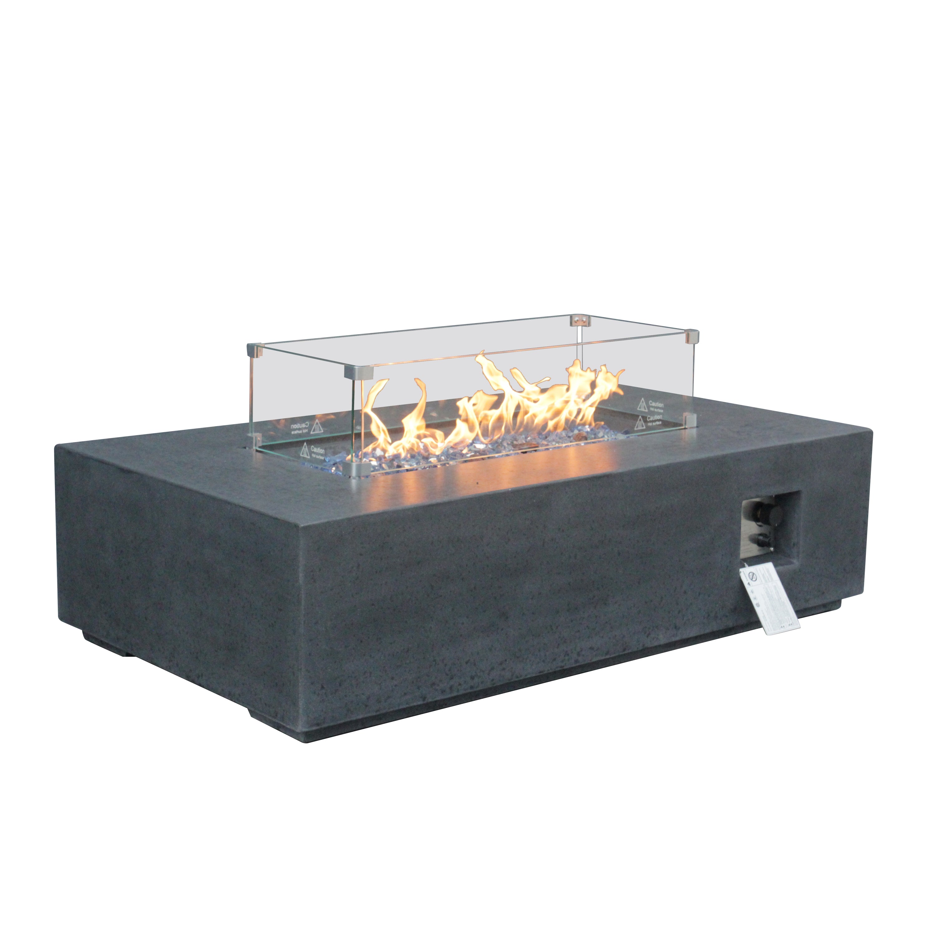 52 Inch Outdoor Concrete Propane gas rectangle Fire Pit table in Dark Gray color