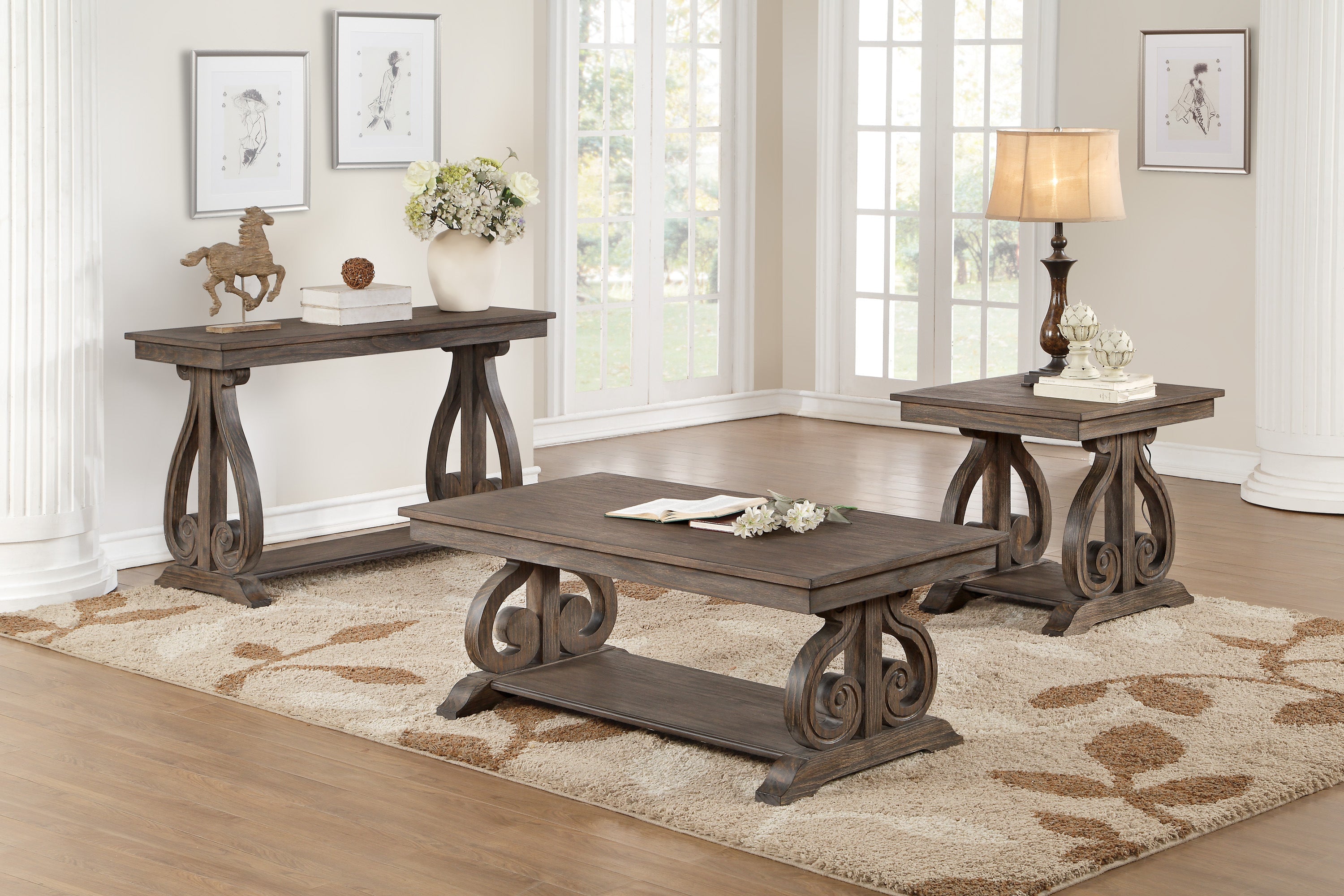 Classic Traditional Sofa Table with Bottom Shelf Dark Oak Finish