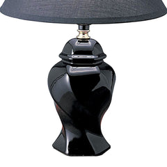 13" Tall Ceramic Table Lamp, Urn-Shaped with Black finish, Linen Shade