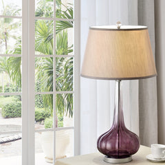 30" Tall Glass Table Lamp "Mulberry" with Purple finish, Fabric Shade