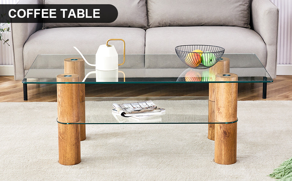 Minimalist and Modern Double-Layer Transparent Tempered Glass Coffee Table and Coffee Table