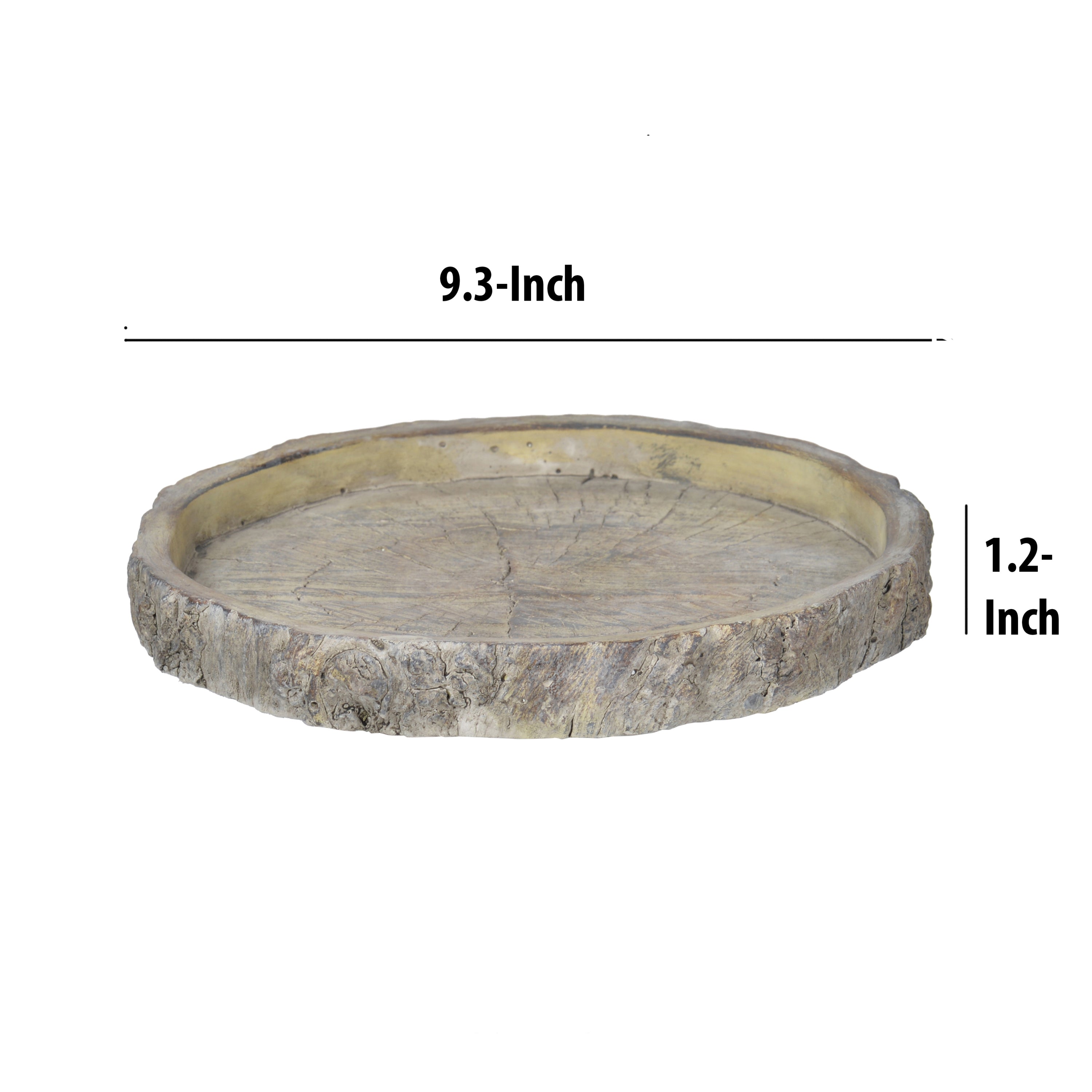 Decorative Round Shape Cemented Log Plate/Tray, Gray