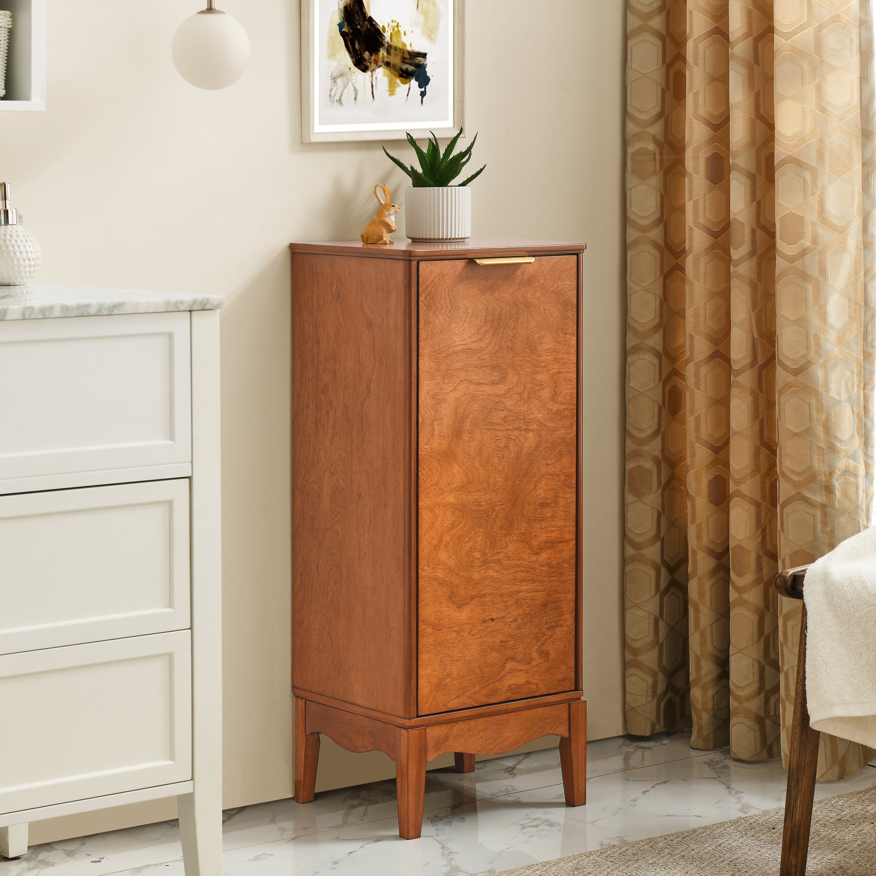 Antique Brown Bathroom Floor Cabinet