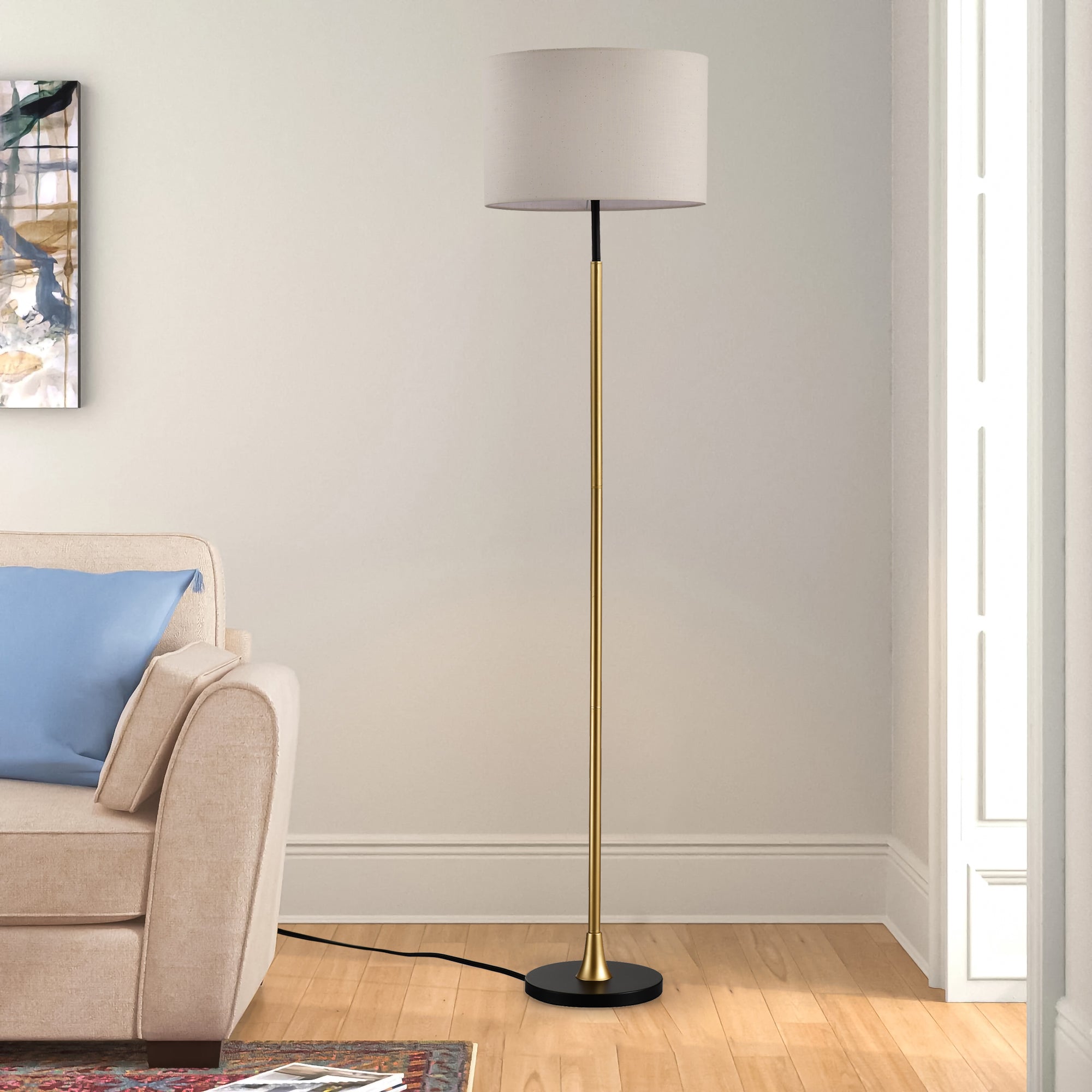 Floor Lamp with Beige Lampshade (No Included Bulb) - Matte Black+Matte Gold