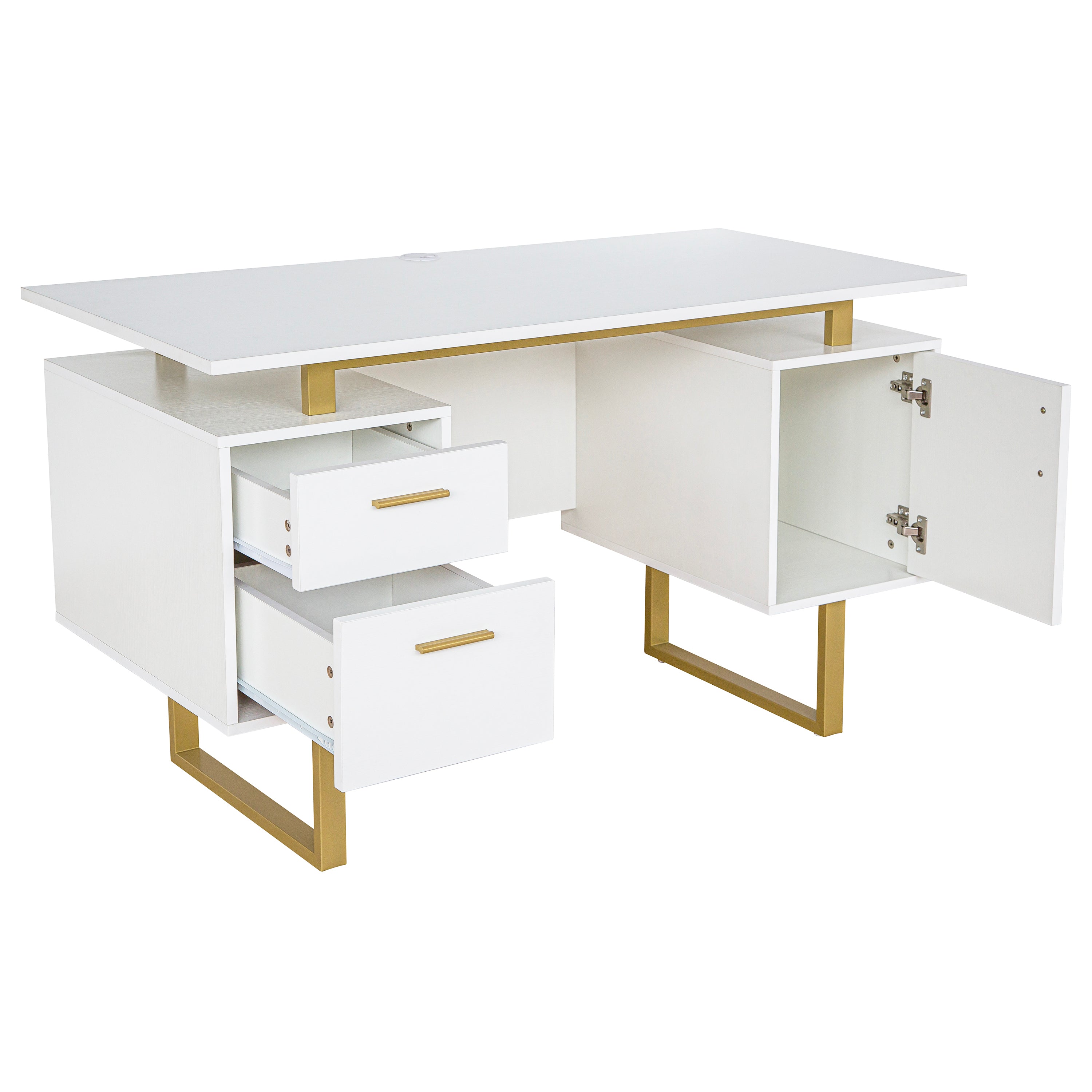 Techni White and Gold Desk for Office with Drawers & Storage, 51.25 in. W