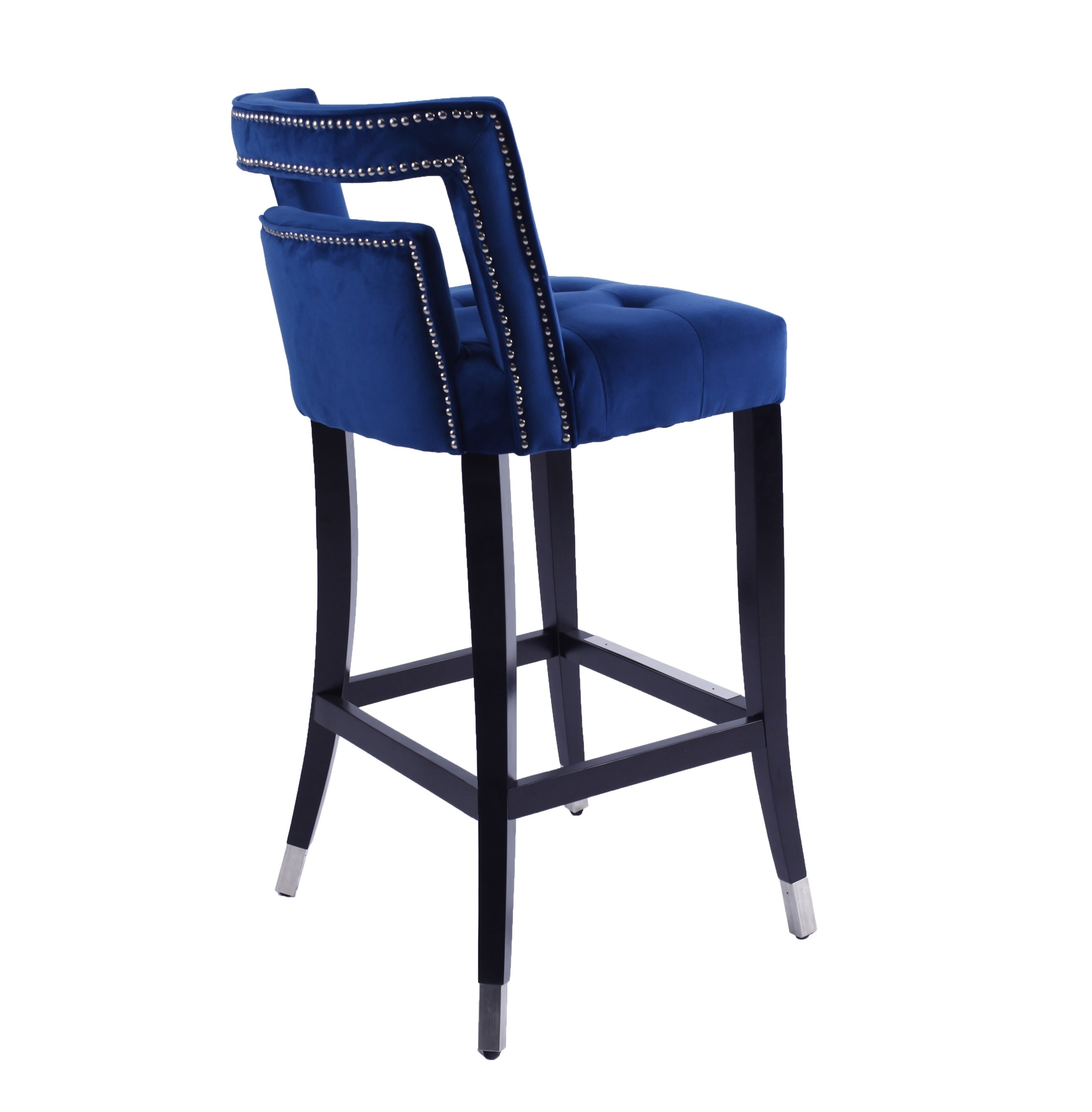 Suede Velvet Barstool with nailheads Living Room Chair 2 pcs Set - 30 inch Seater height - Navy