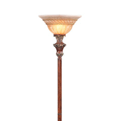 70" Tall Metal Torchiere Floor Lamp with Wooden finish, Glass Shade