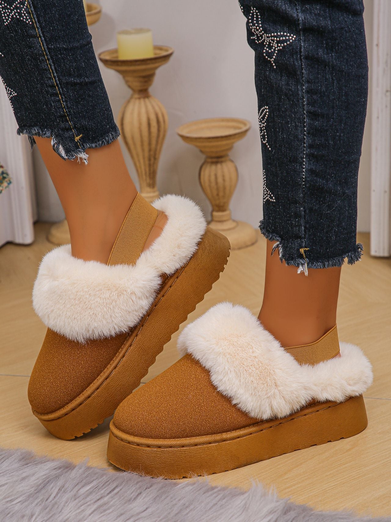 Cozy Faux Fur Round Toe Platform Slippers