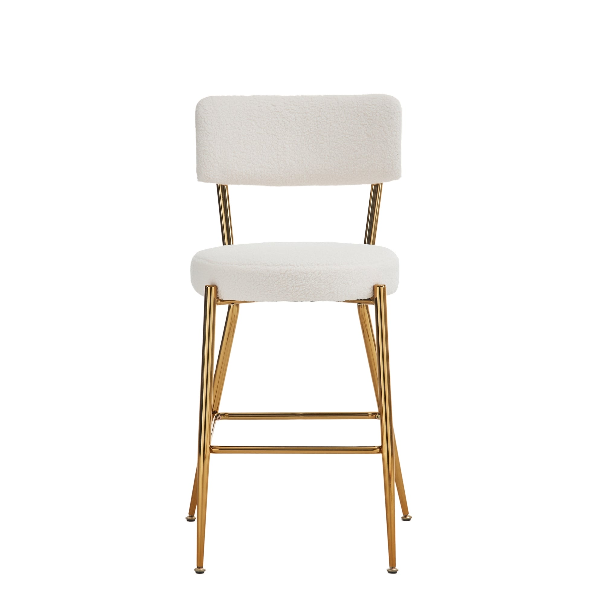 Set of 4 Modern Teddy Fabric Upholstered Bar Stools, Metal base high stool - Beige