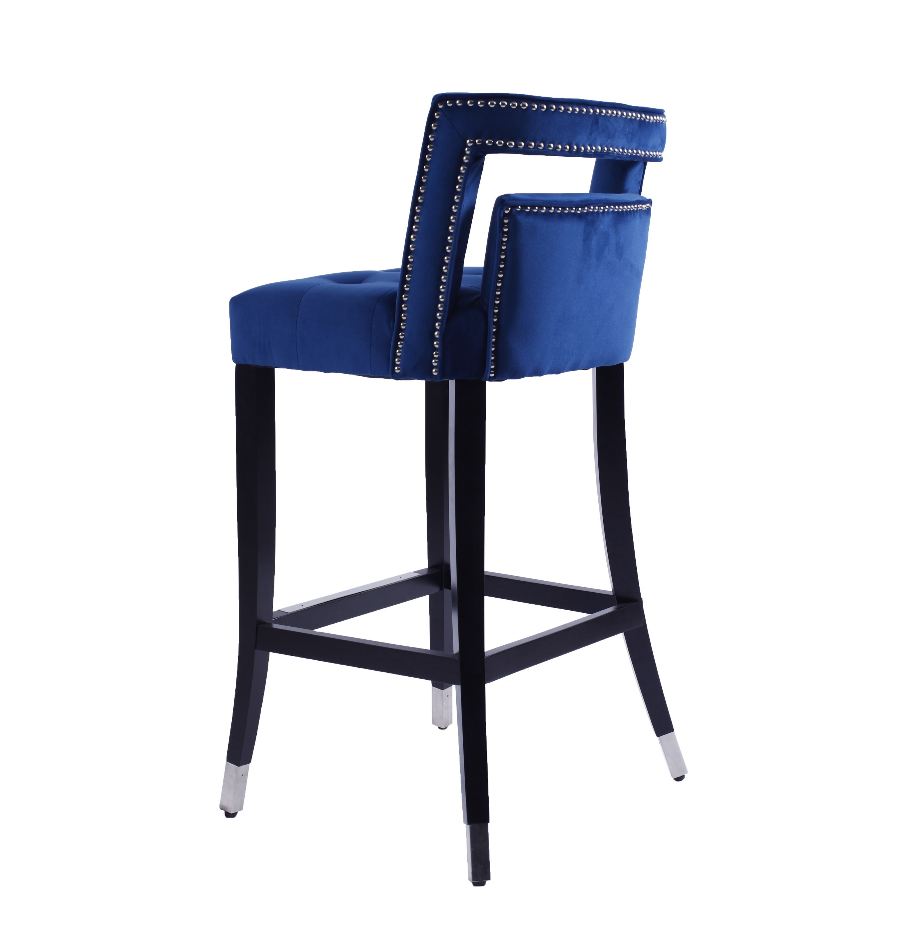 Suede Velvet Barstool with nailheads Living Room Chair 2 pcs Set - 30 inch Seater height - Navy