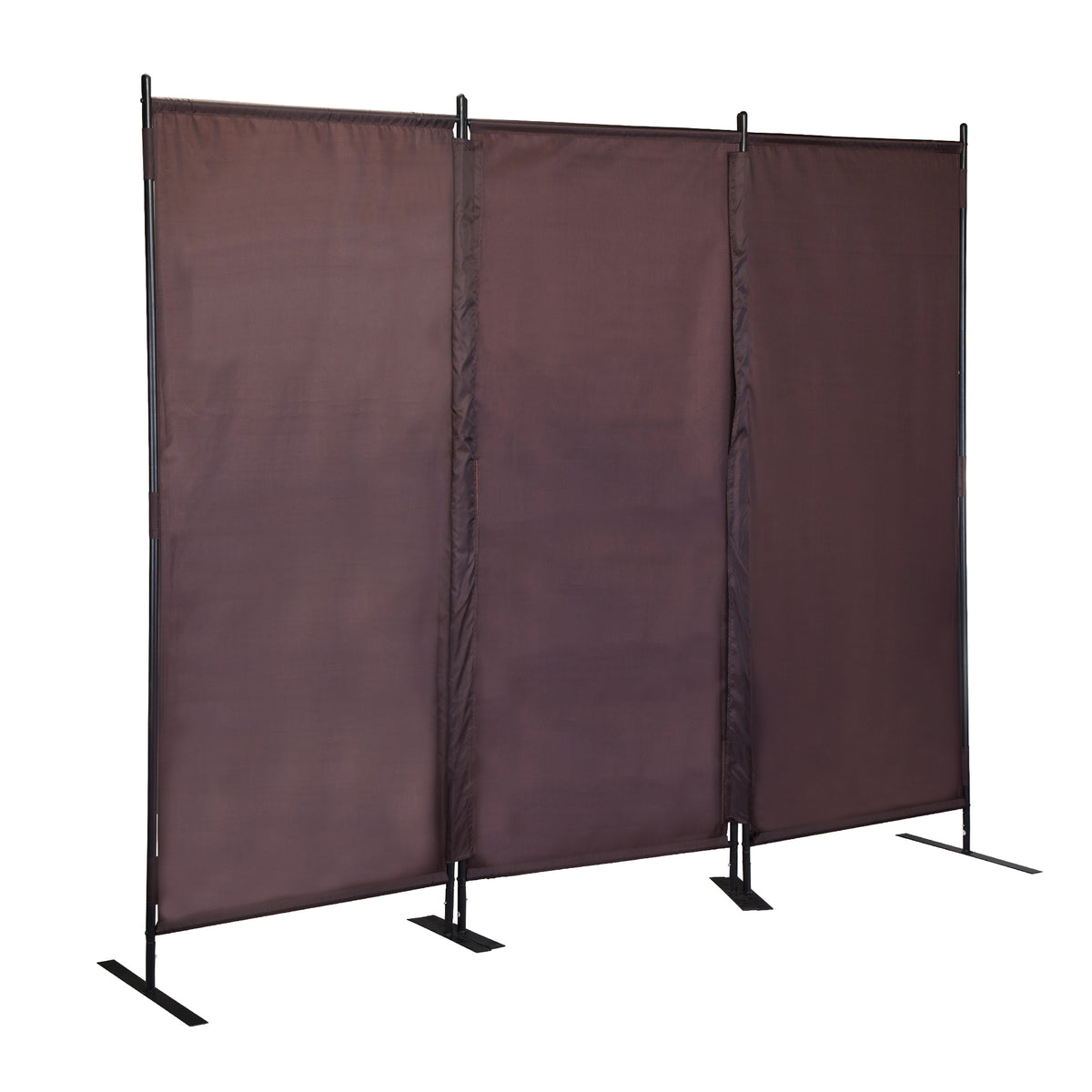 6 Ft Modern Room Divider, 3-Panel Folding Privacy Screen w/ Metal Standing, Portable Wall Partition, Brown