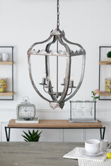 Charming Vintage 4-Light Metal Chandelier - Grey