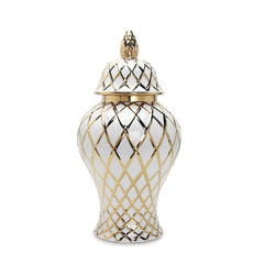 20.5"H White and Gold Ceramic Decorative Ginger Jar Vase