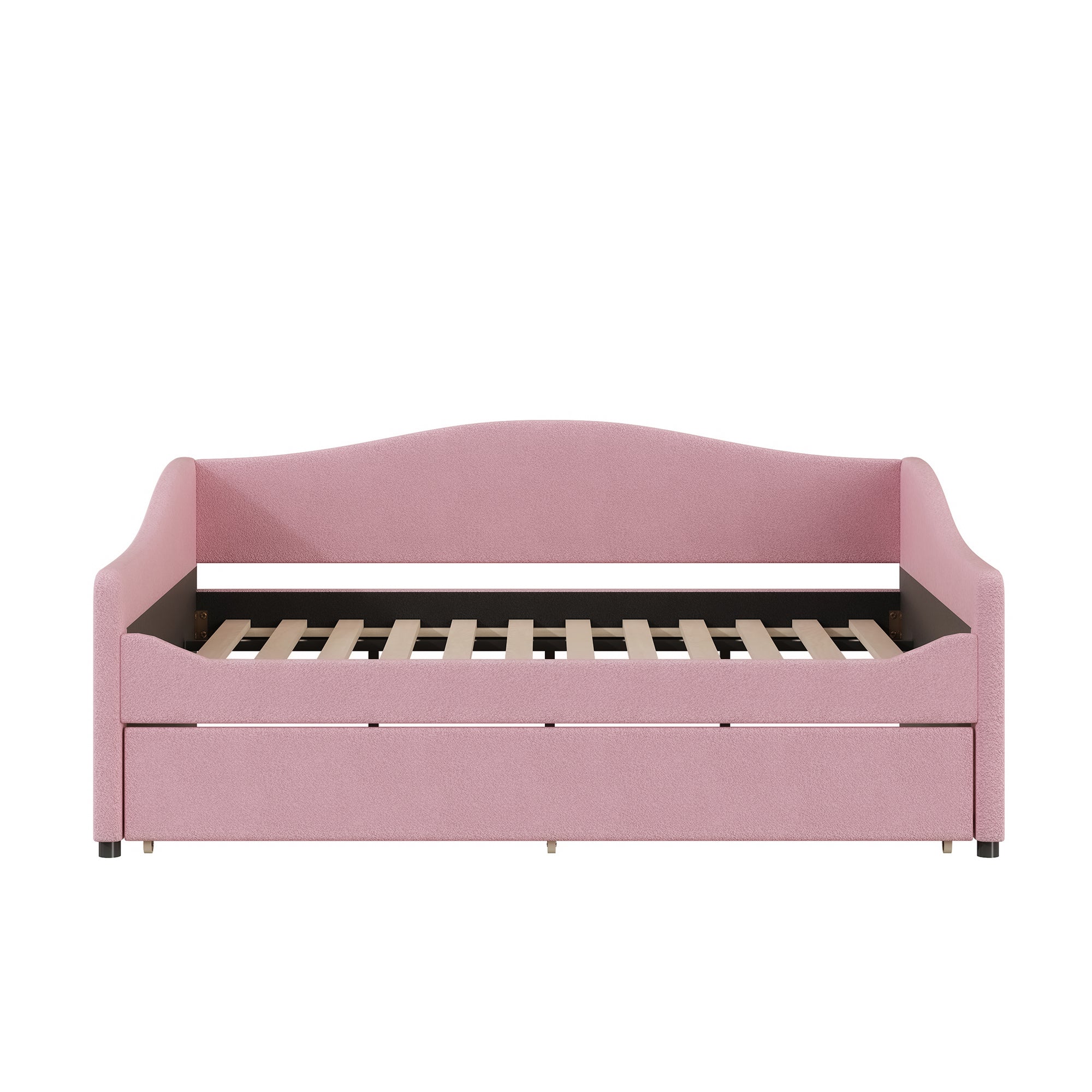 Teddy Fleece Full Size Upholstered Daybed with Light and Trundle - Pink