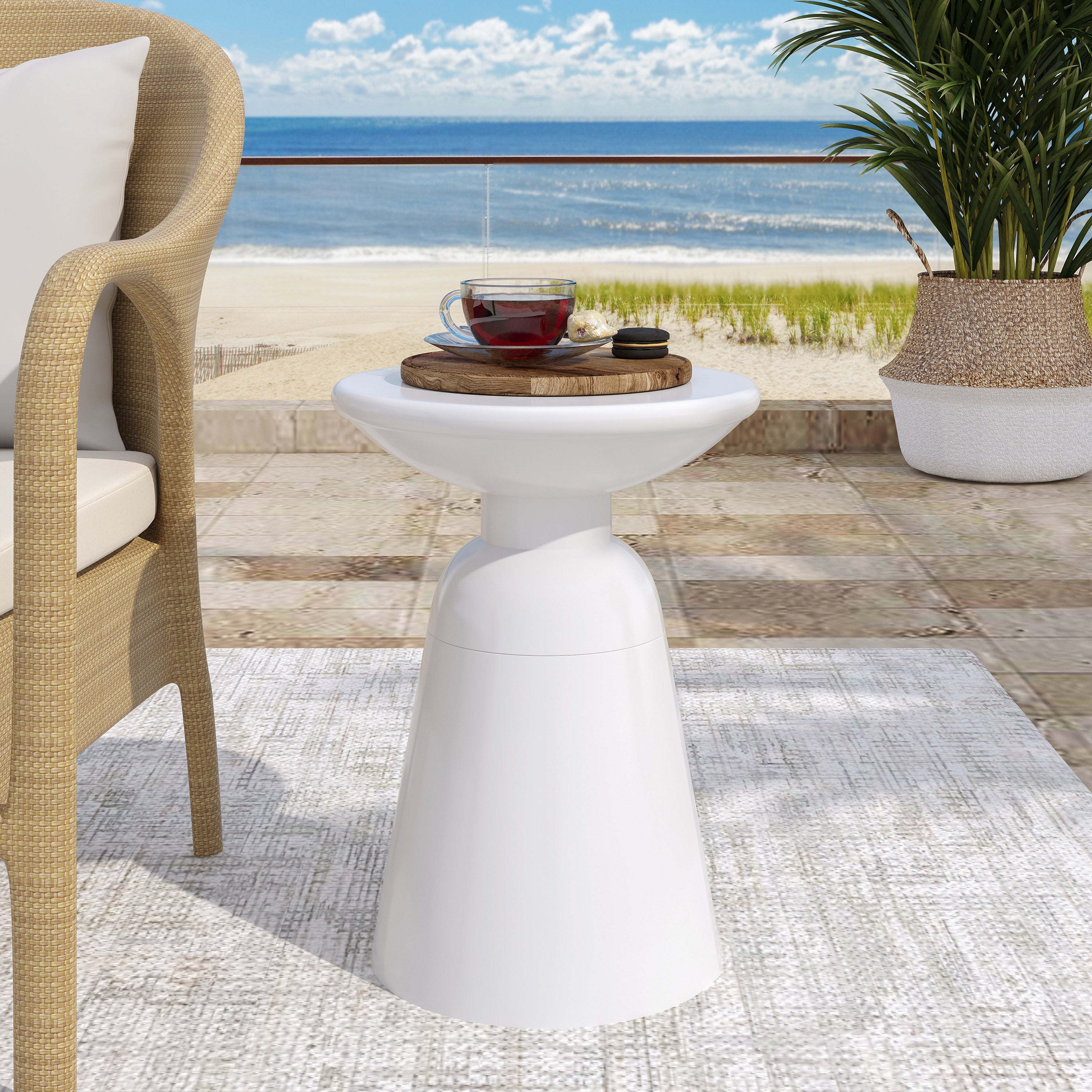 Modern Design End Table Pedestal Style - White