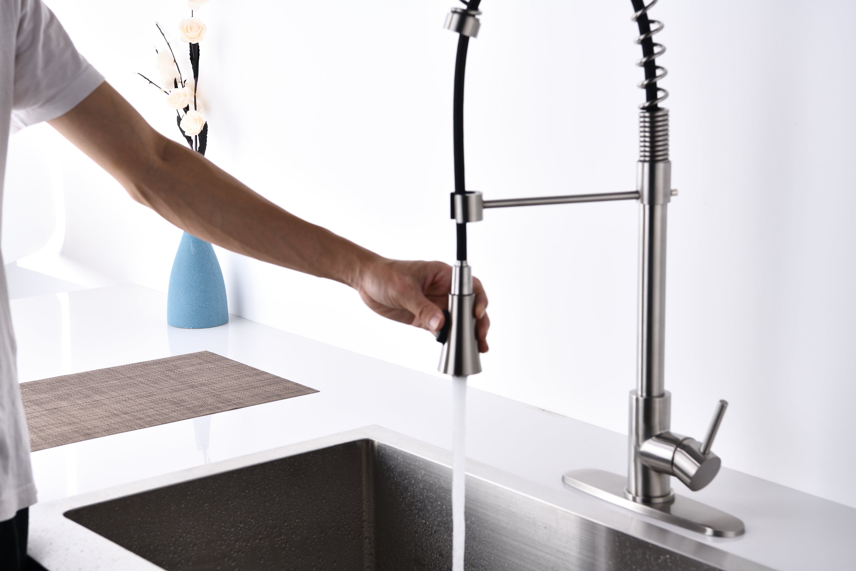 Brushed Nickle Single Handle Commercial Modern Spring High Arc Kitchen Faucet - Brushed Nickel