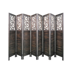 8 Panel Room Dividers, 6FT Carved Wood - Rustic Brown