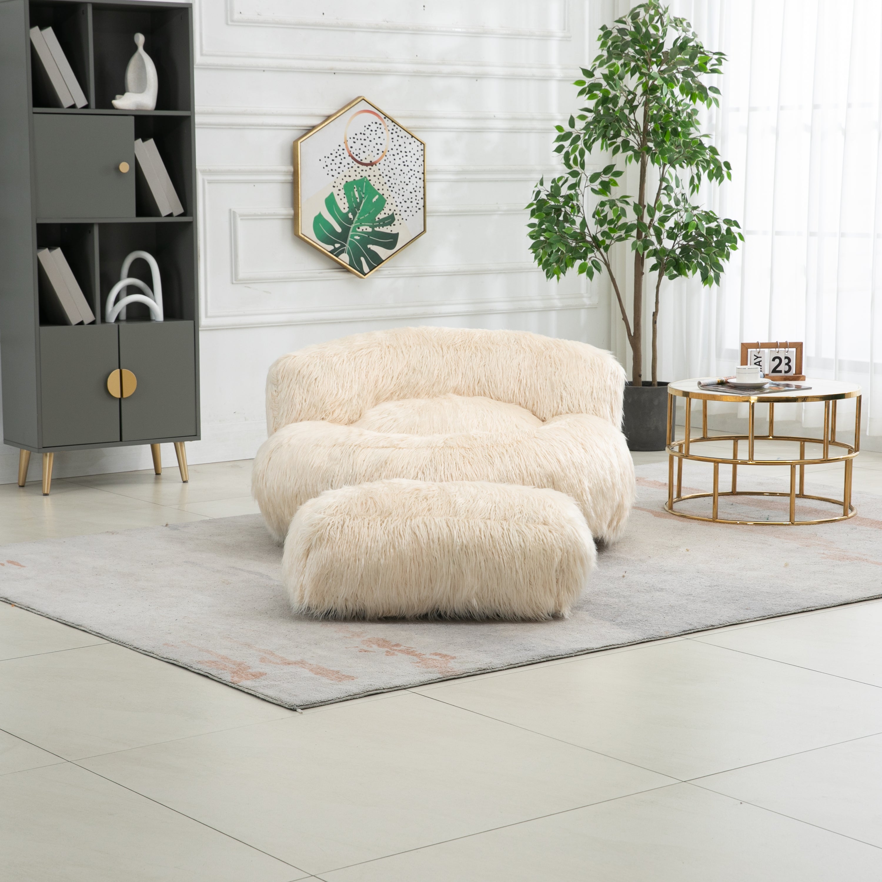 Bean Bag Chair Faux fur Lazy Sofa - Beige