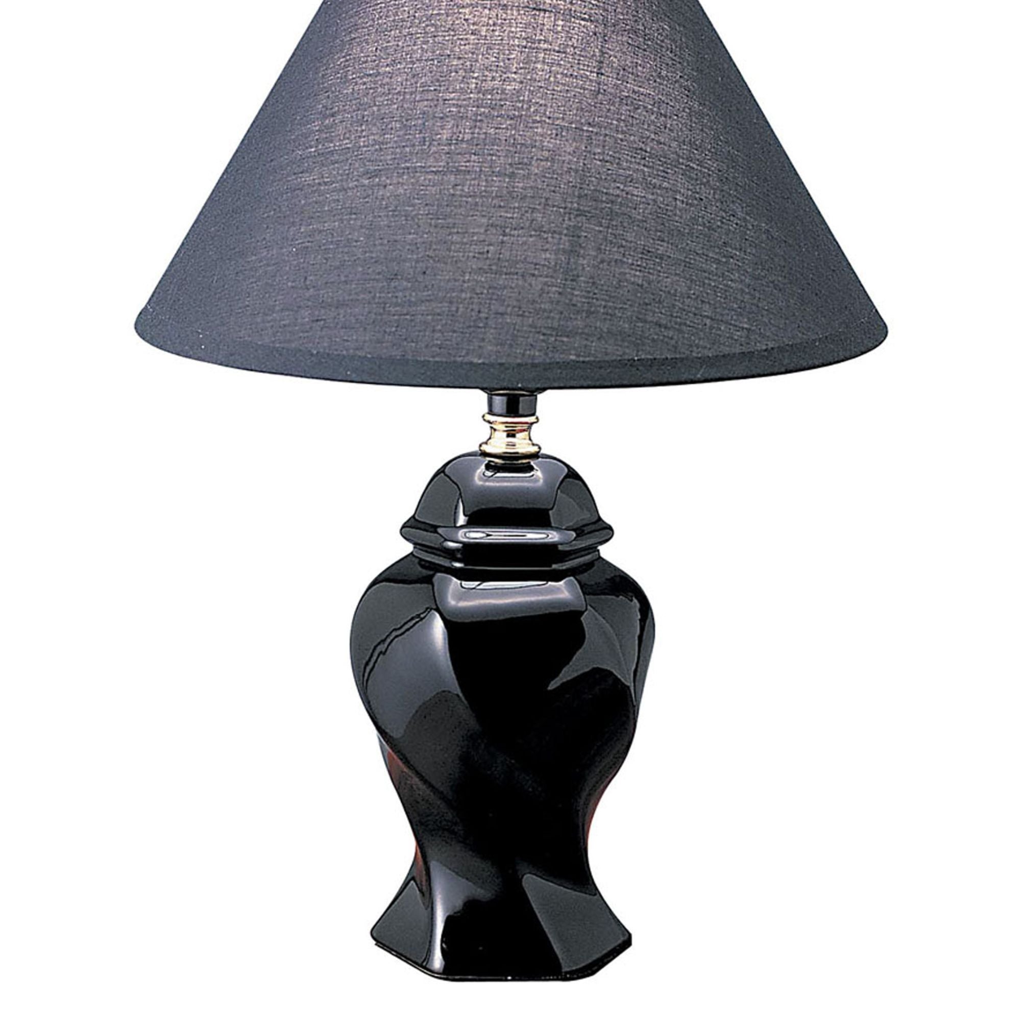 13" Tall Ceramic Table Lamp, Urn-Shaped with Black finish, Linen Shade