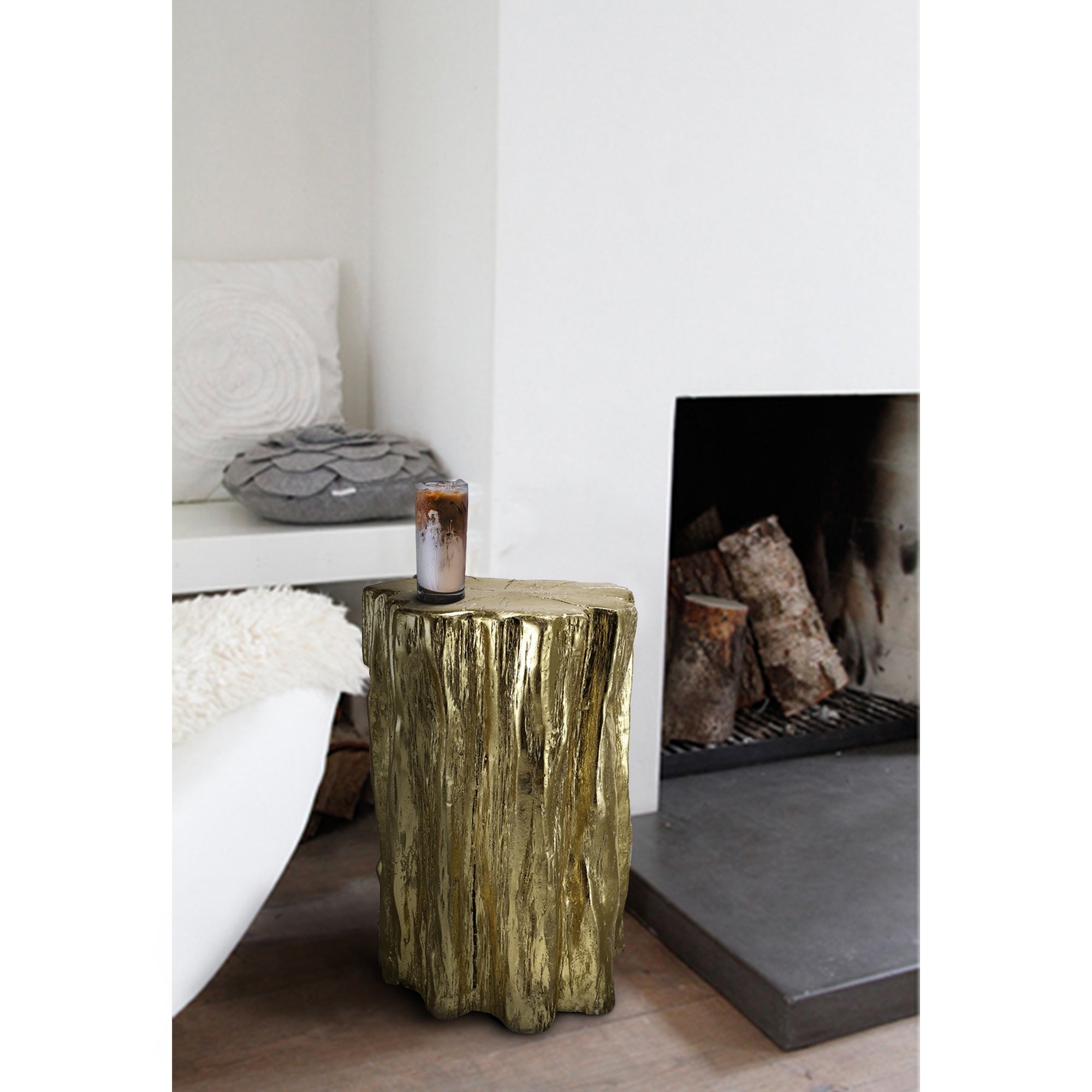 Designed Nature Inspired Tree Trunk Stool/ Side Table - Gold