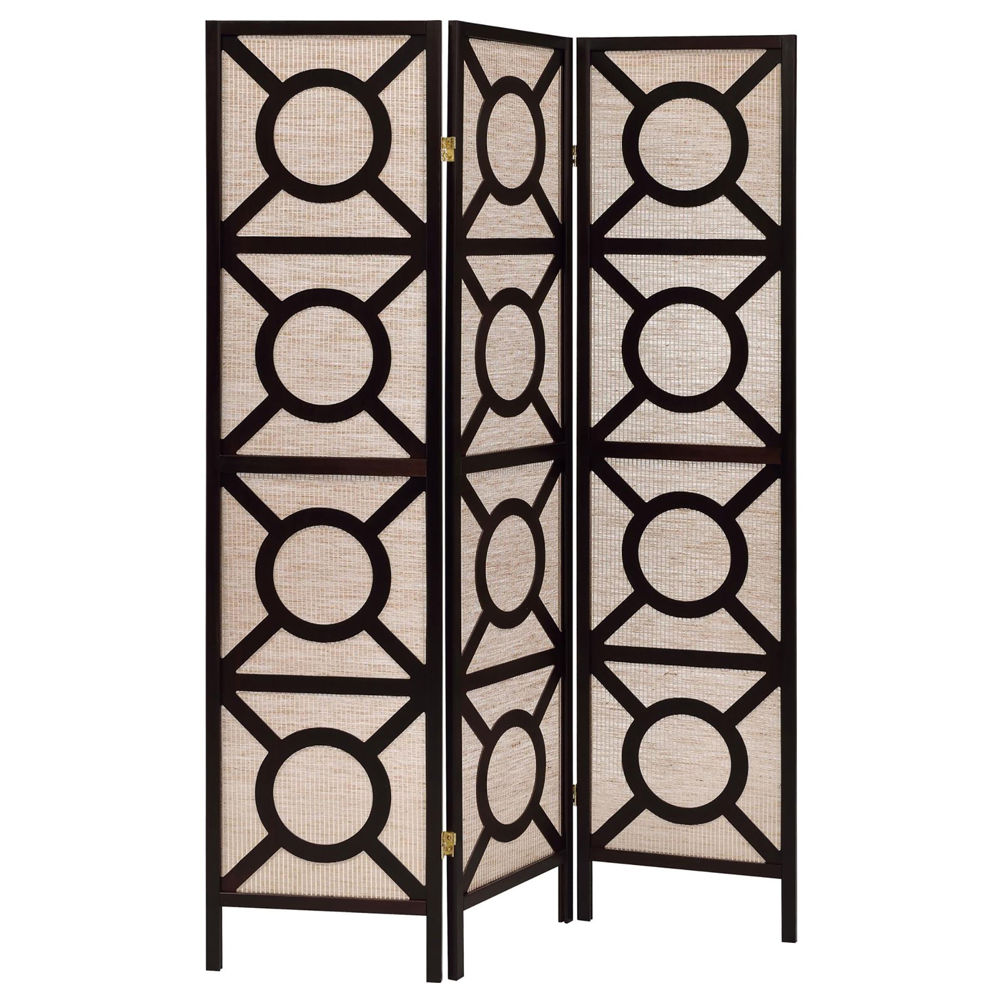 Tan and Cappuccino Circle Pattern 3-Panel Folding Screen