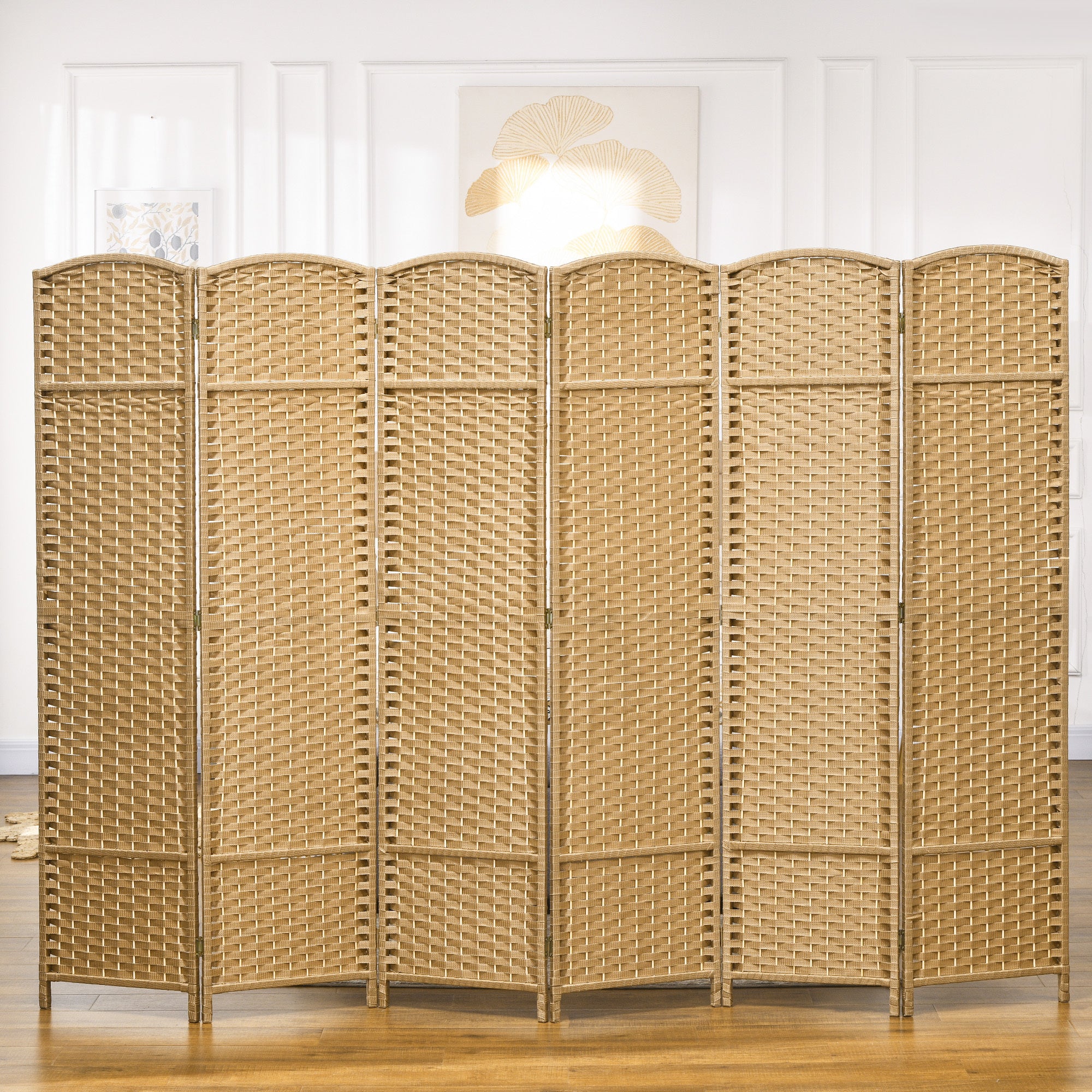 Room Divider, 6 Panel Folding Privacy Screen, 5.6' Tall Freestanding Wall Partition for Home Office, Bedroom, Nature Wood