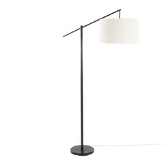 69" Contemporary Floor Lamp in Oil Bronze Metal with Natural Linen Shade