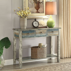 Antique Grey and Teal 3-drawer Console Table