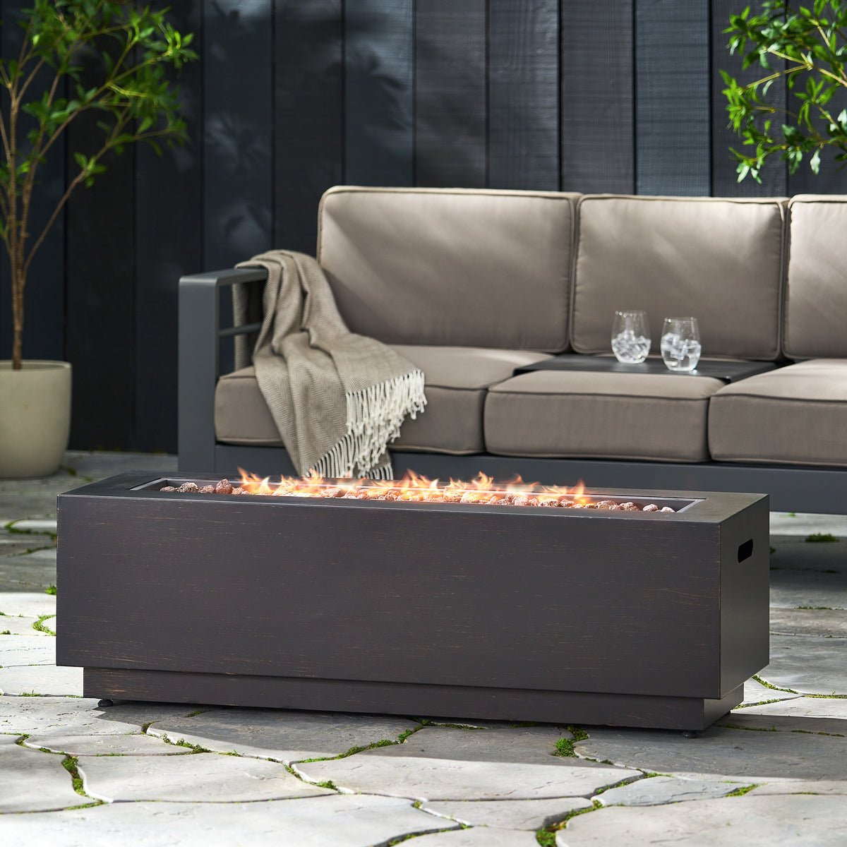 Rectangular Iron Fire Pit - Brown+Gold