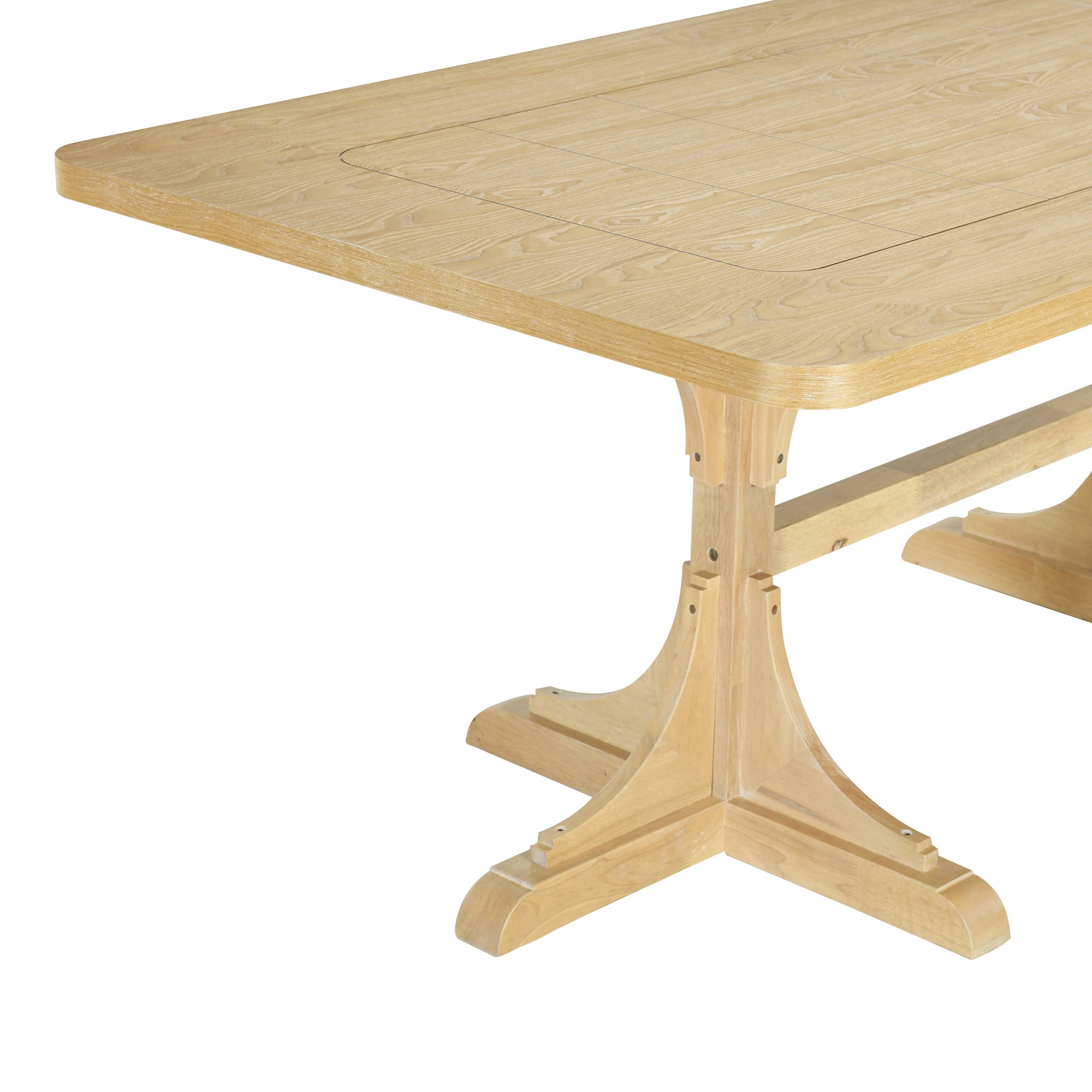 Retro Style Table 71'' Wooden Rectangular Table with Curved Design Legs - Natural Wood Wash