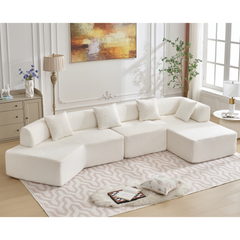 Modern Minimalist 140" L-Shape Couch, No Assembly Required - Boucle-White