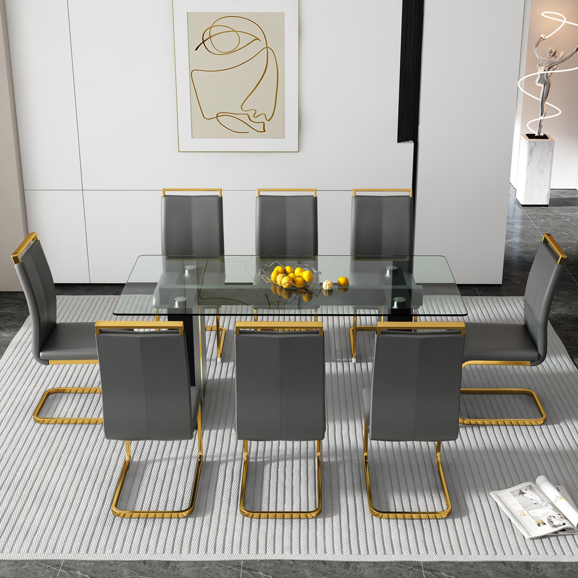 Modern Glass Table for 6-8 people - Black and Gold