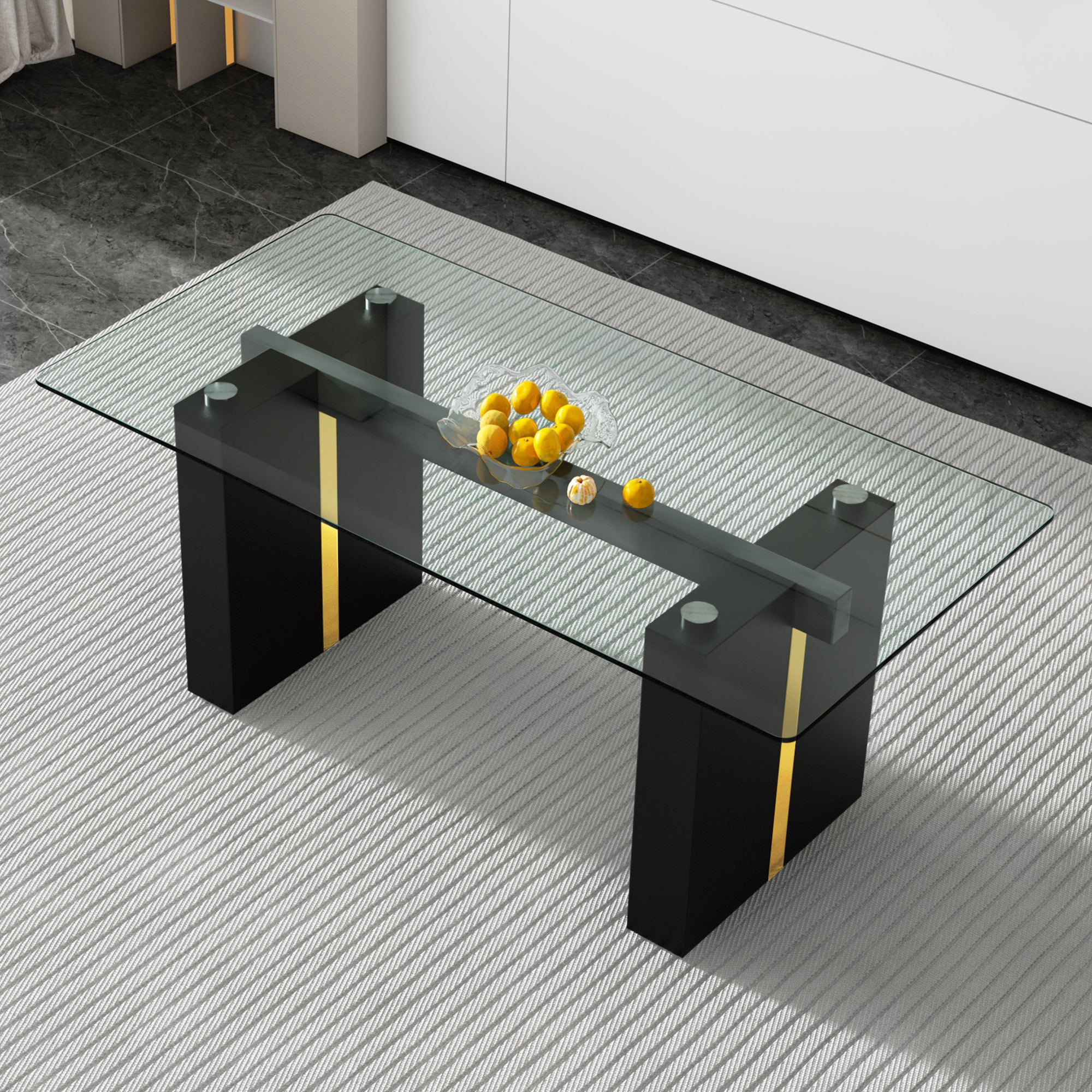 Modern Glass Table for 6-8 people - Black and Gold