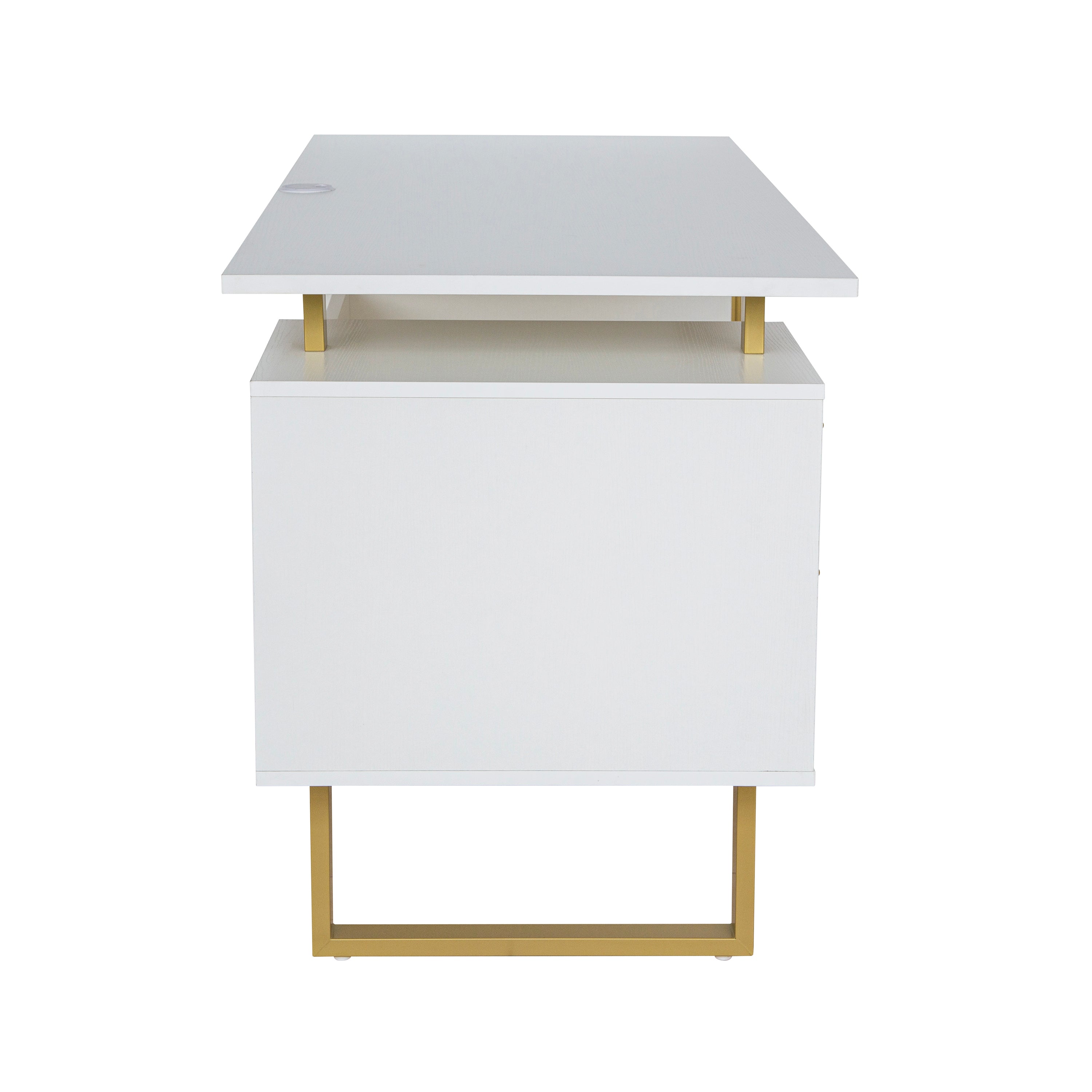 Techni White and Gold Desk for Office with Drawers & Storage, 51.25 in. W