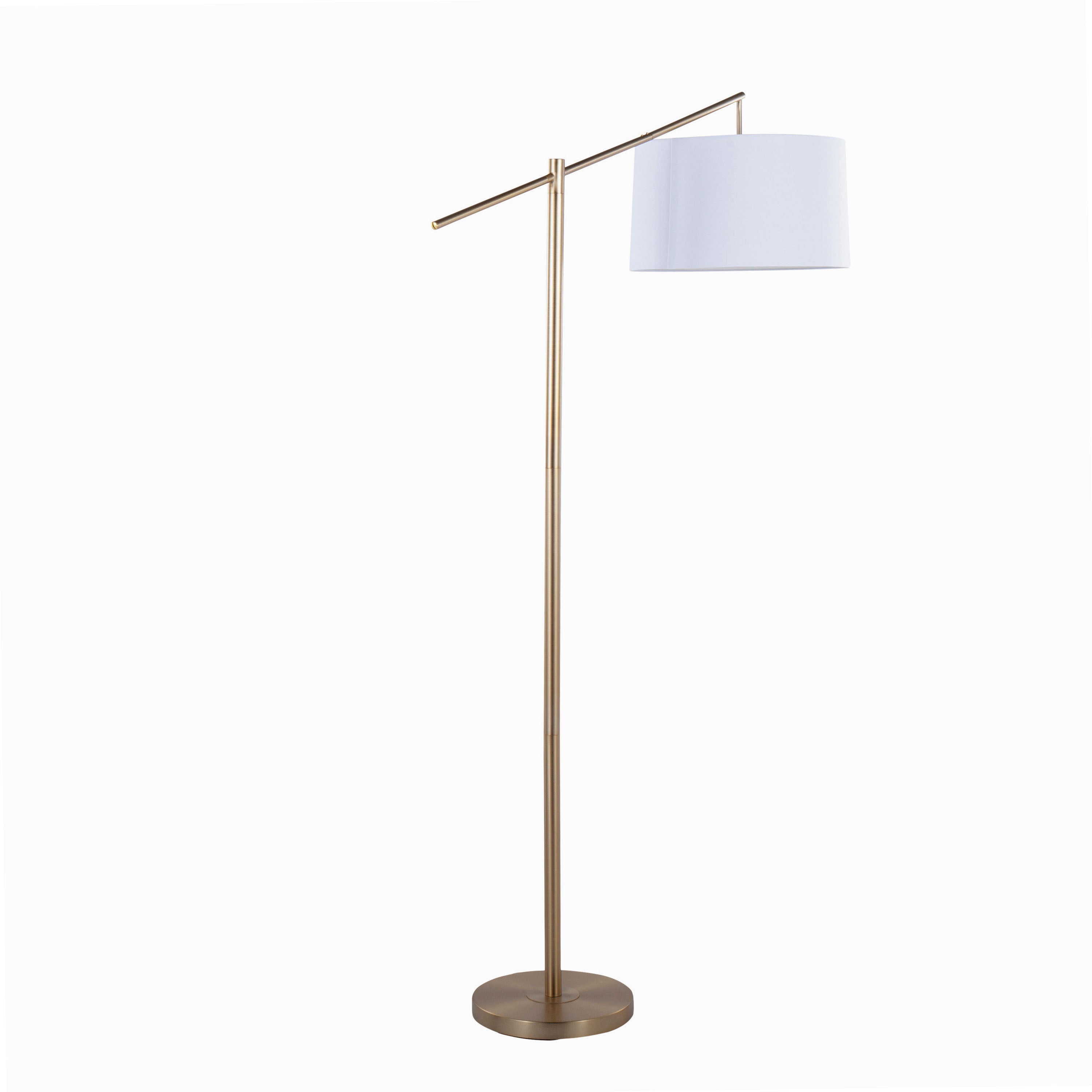 69" Contemporary Floor Lamp in Gold Metal with Off-White Linen Shade