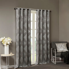 50x108" Ogee Knitted Jacquard Total Blackout Curtain Panel - Charcoal (1 panel only)