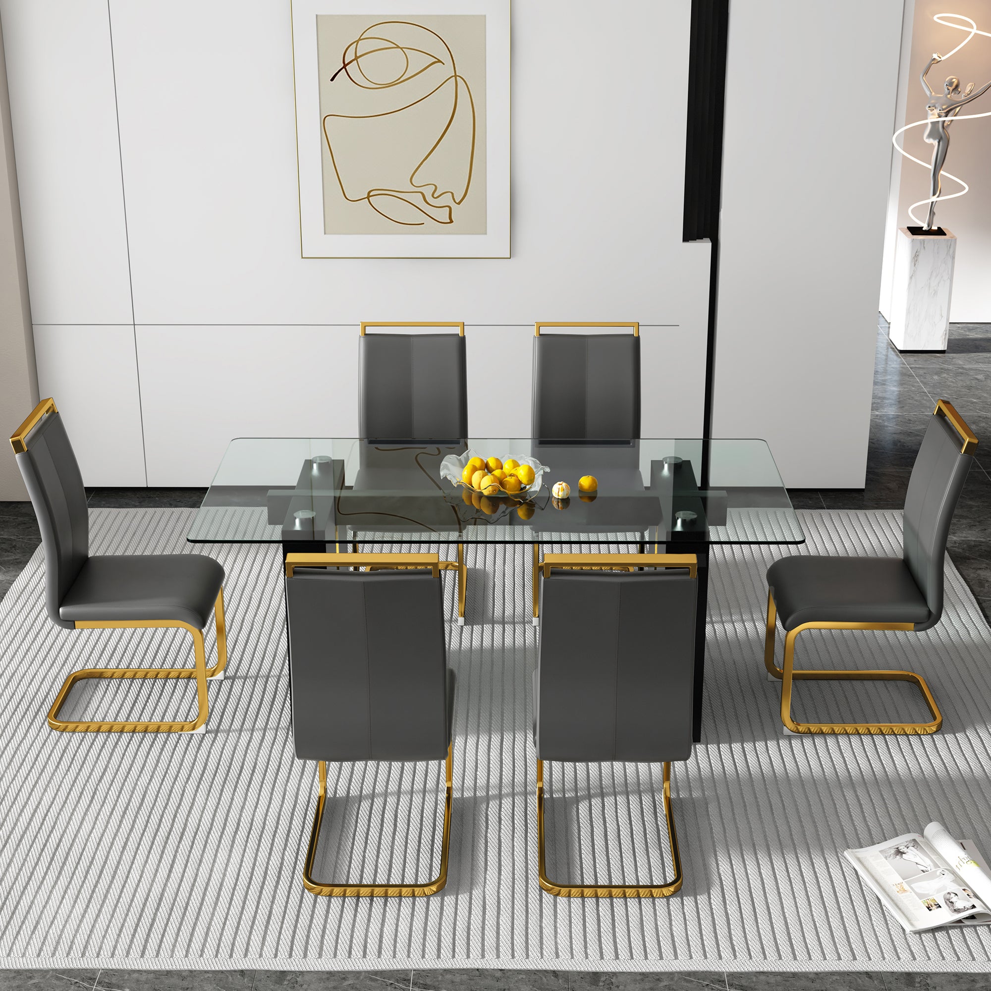 Modern Glass Table for 6-8 people - Black and Gold