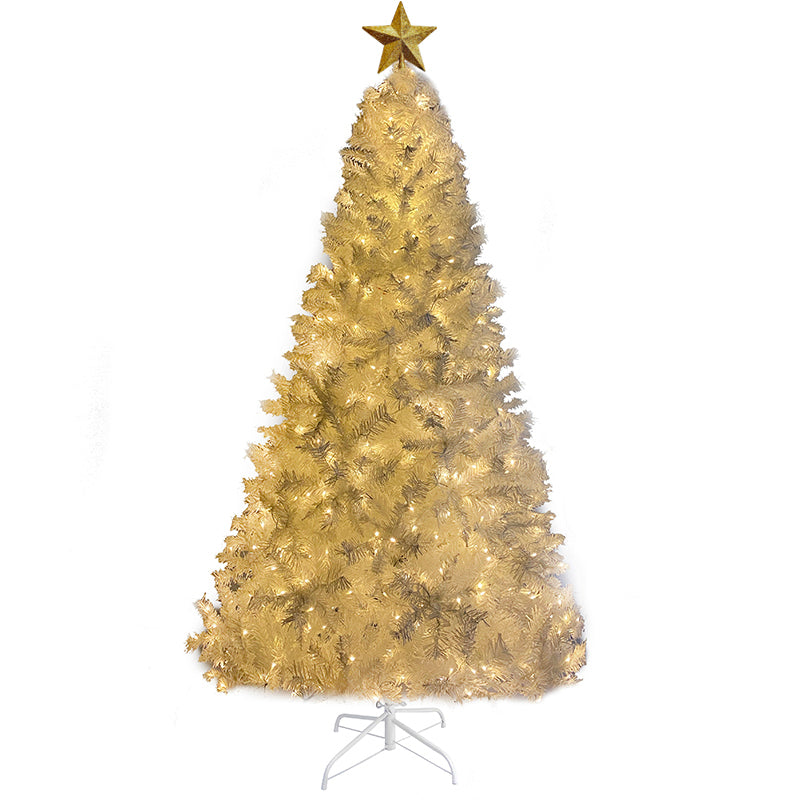 7 FT White Christmas Tree with 500 LED Warm Lights, PVC branch, Artificial Holiday Christmas Pine Tree with Star Top