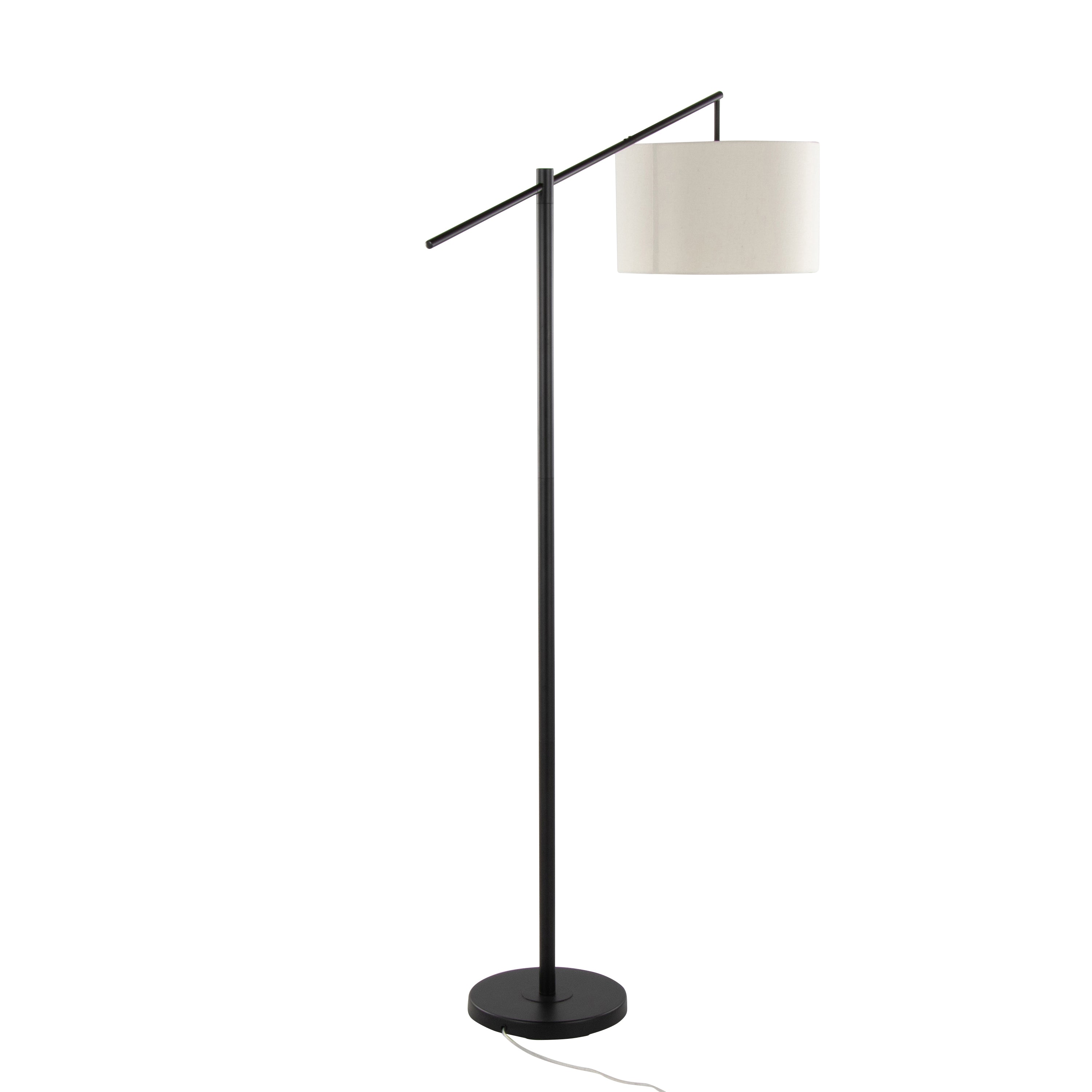 69" Contemporary Floor Lamp in Matte Black Metal with Natural Linen Shade