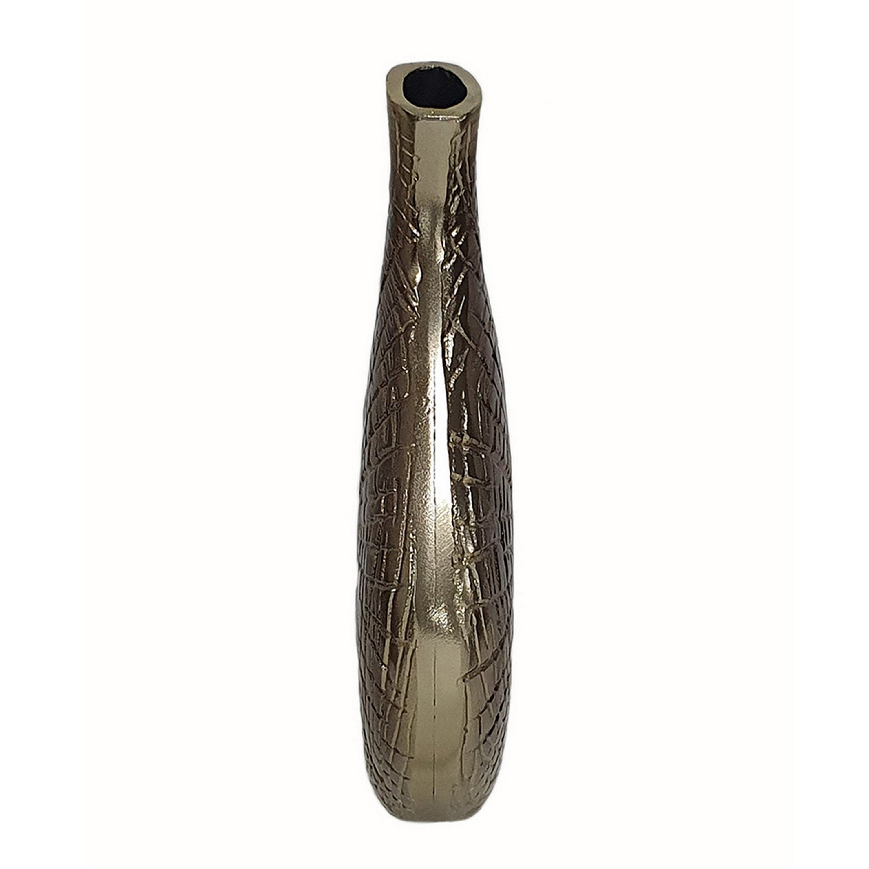 Zelo 11 Inch Decorative Vase, Aluminum, Webbed Design, Bottleneck, Gold and Brown Ombre