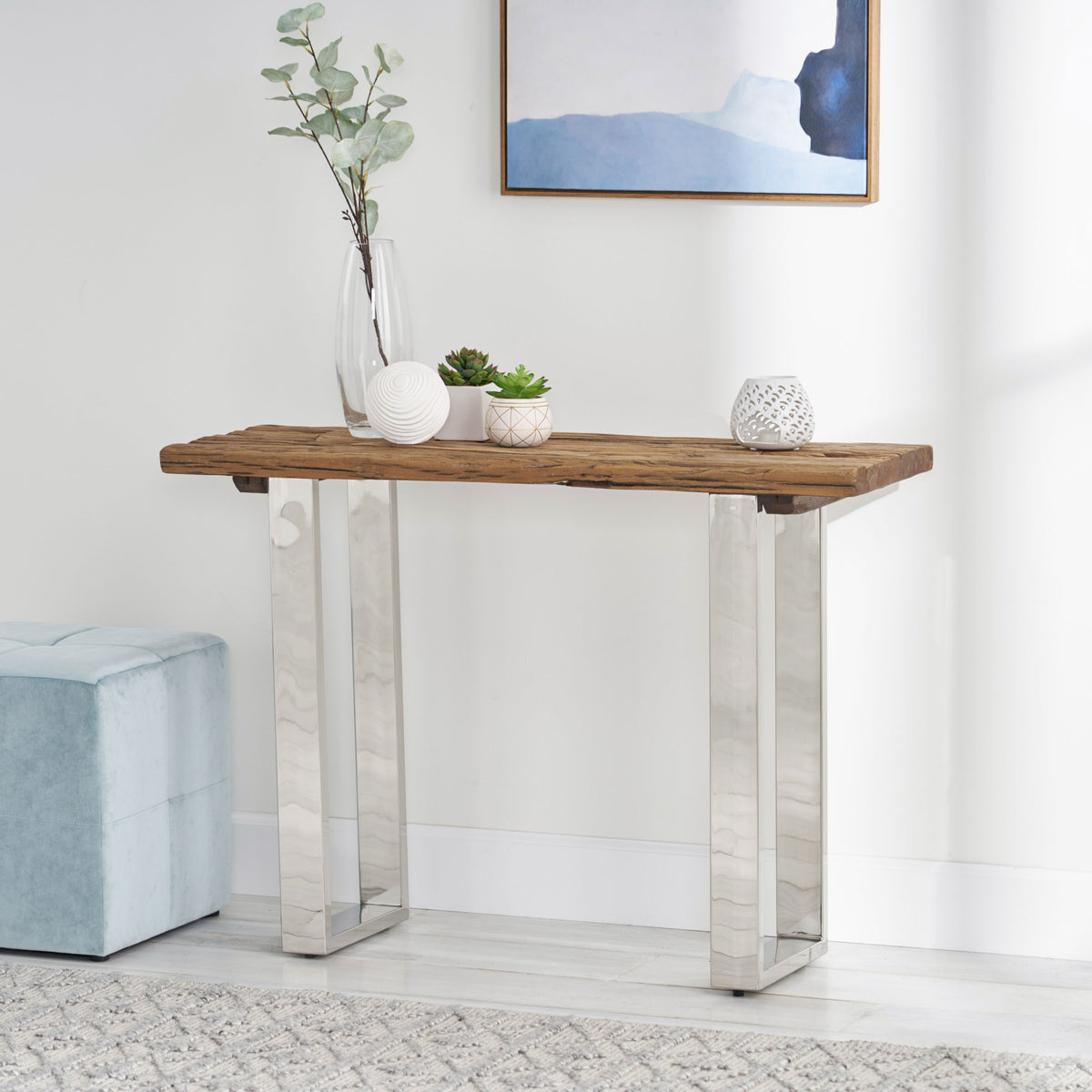 Handcrafted Design Console Table - Wood+Metal