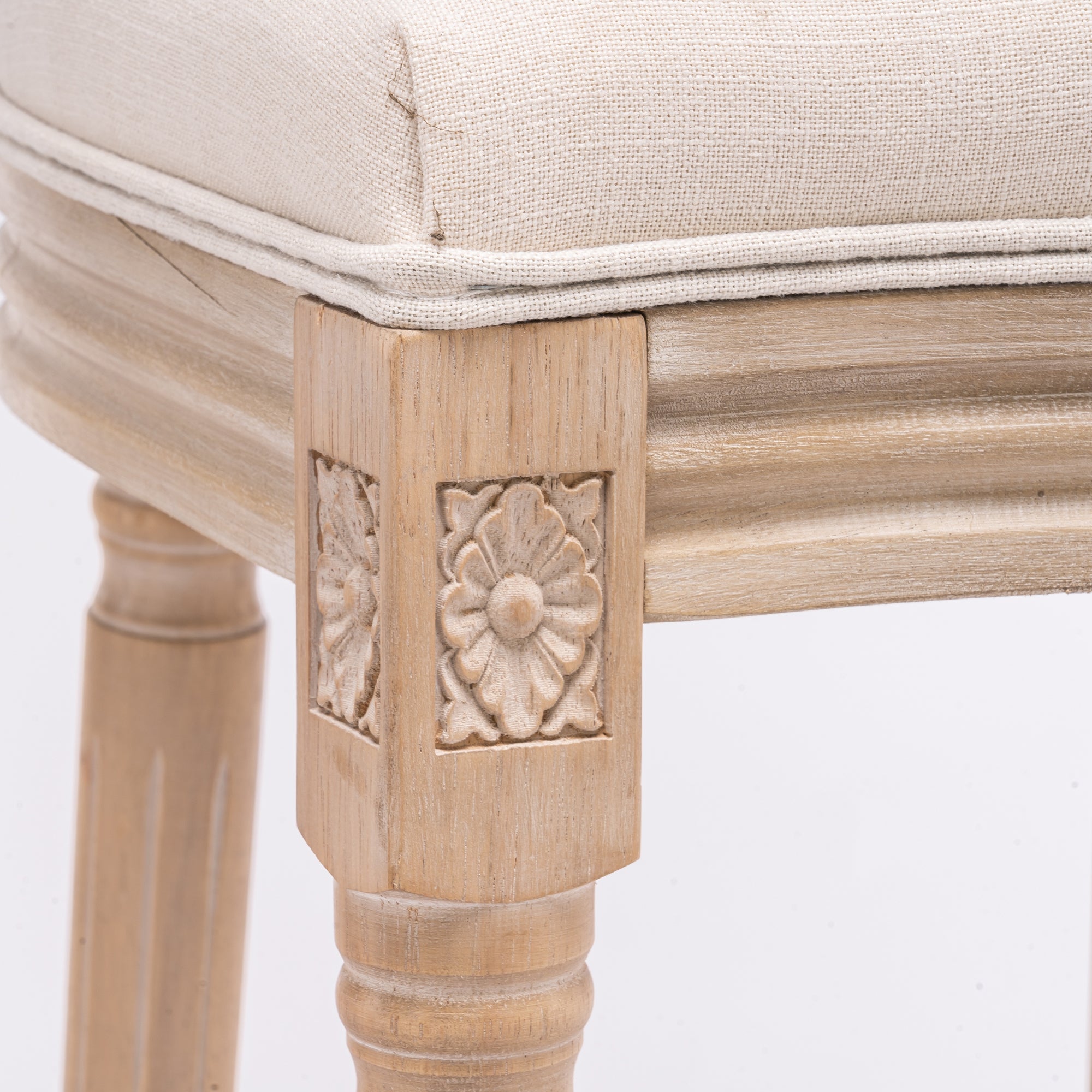 Set of 2 French Country Wooden Barstools Rattan Back With Upholstered Seating - Beige and Natural