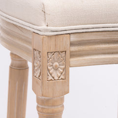 Set of 2 French Country Wooden Barstools Rattan Back With Upholstered Seating - Beige and Natural