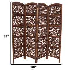 Handmade Foldable 4 Panel Wooden Partition Screen Room Divider - Brown