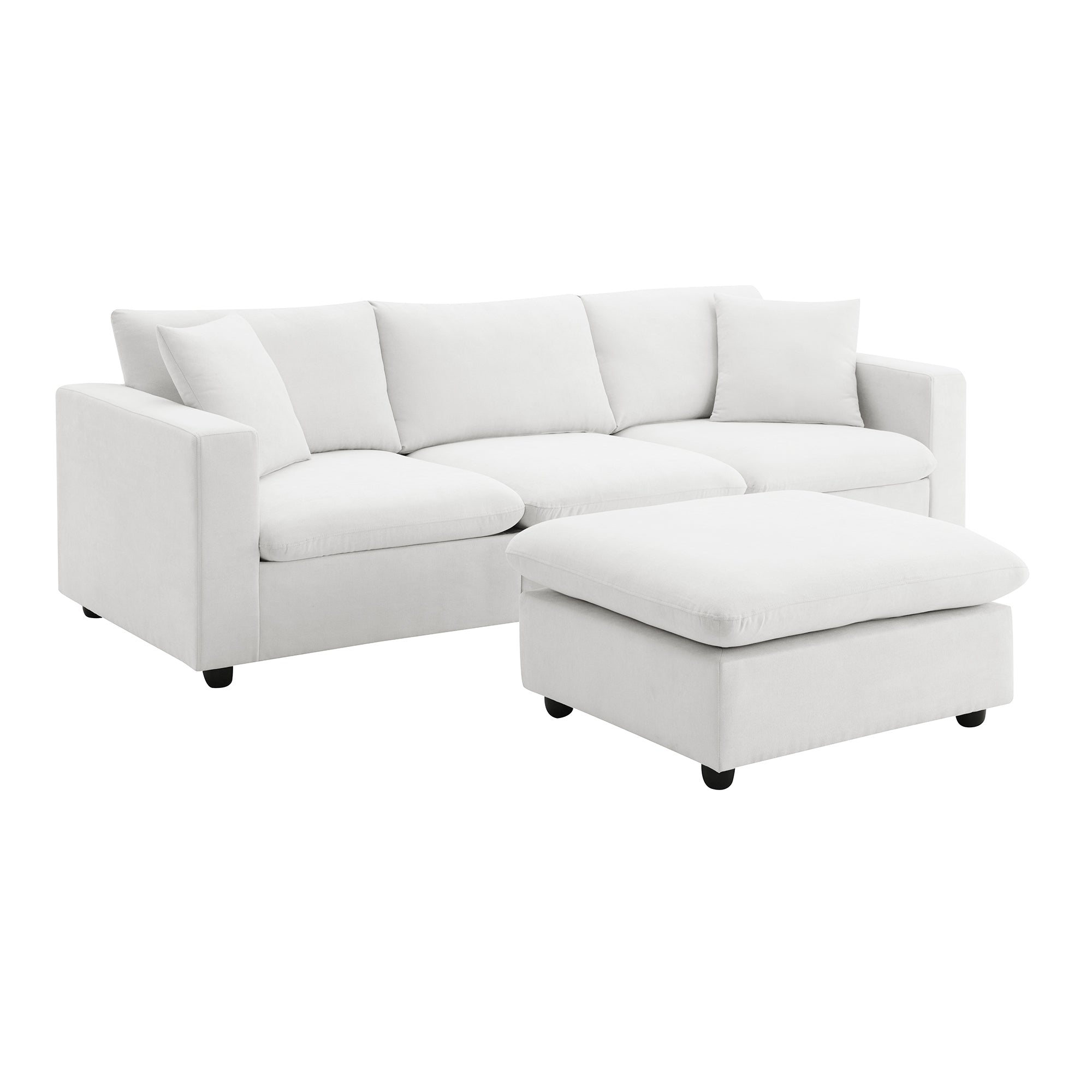 100.4x64.6" Modern Sectional Sofa, L-Shaped Couch Set With 2 Free Pillows, 4-Seat Polyester Fabric Couch Set With Convertible Ottoman - White