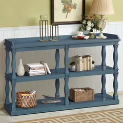 Console Table with 3-Tier Open Storage Spaces And Roman Column Effect Support Legs - Navy Blue