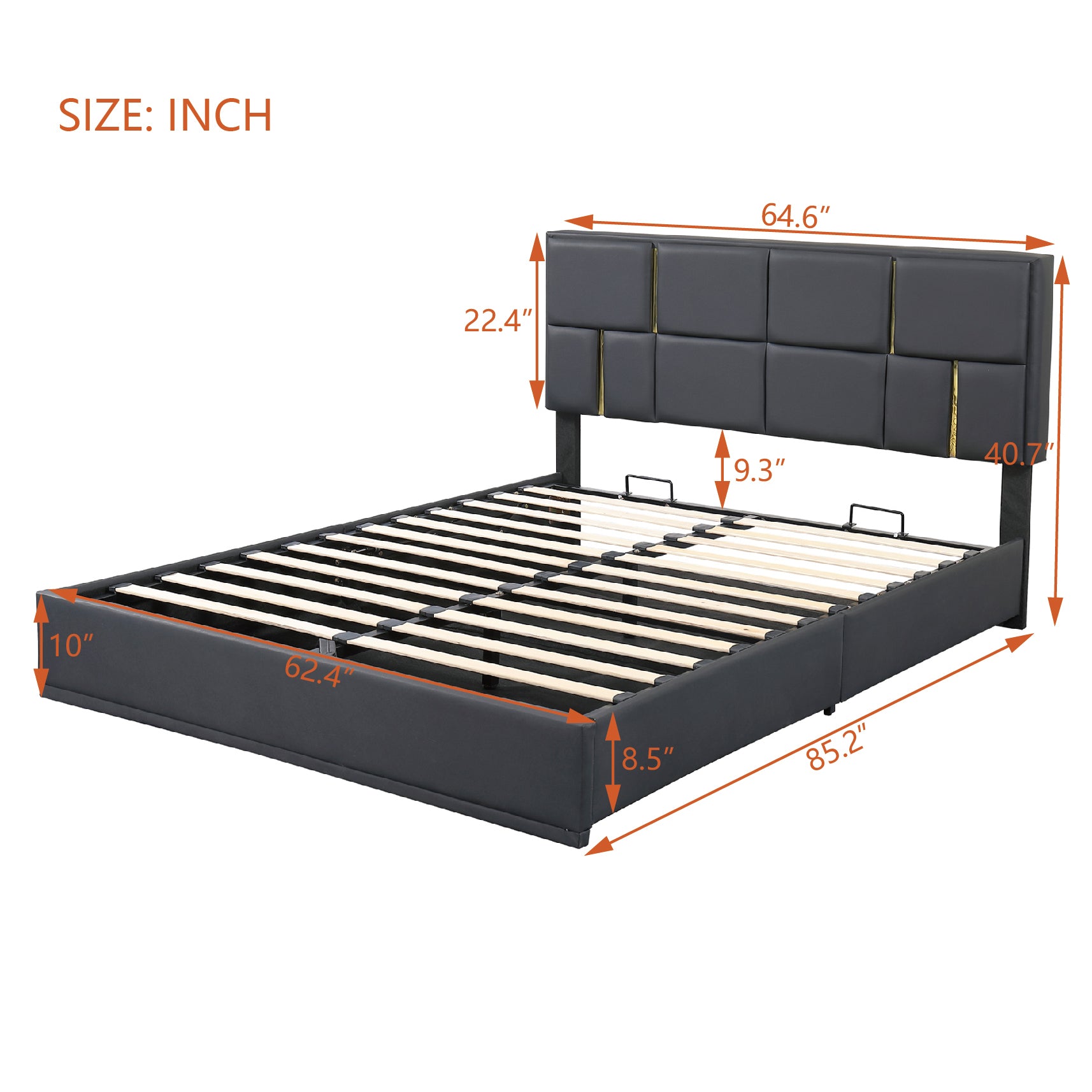 Queen Size Upholstered Platform Bed with Hydraulic Storage System, No Box Spring Needed - Black