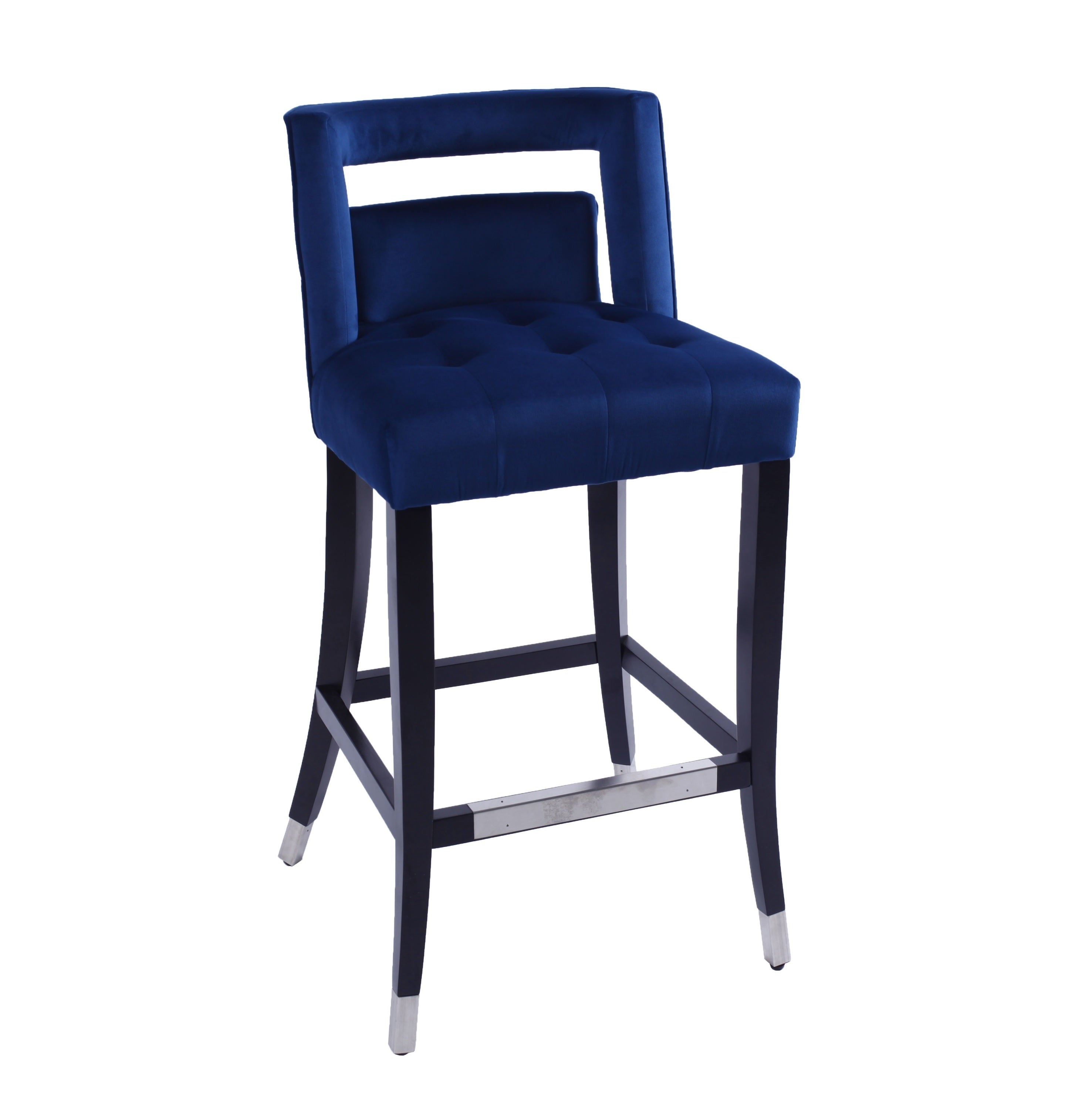 Suede Velvet Barstool with nailheads Living Room Chair 2 pcs Set - 30 inch Seater height - Navy