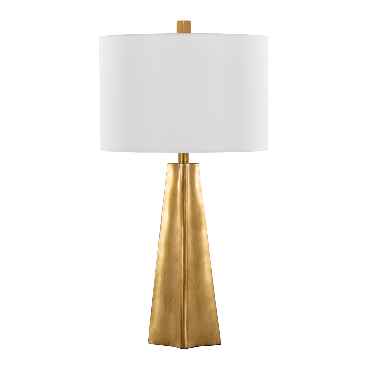 29" Contemporary Table Lamp in Gold Polyresin and White Linen