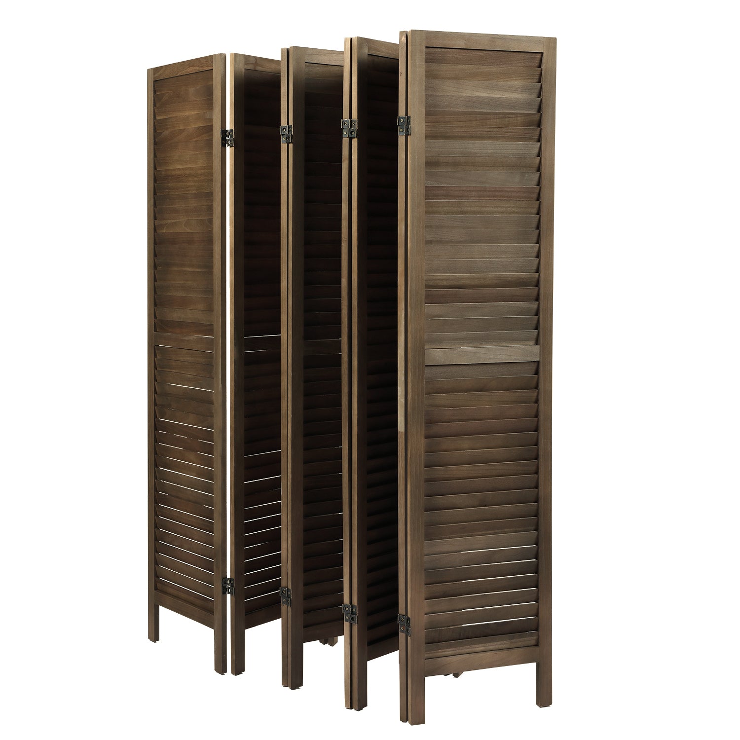 8 Panel Screen Folding Louvered Room Divider - Brown